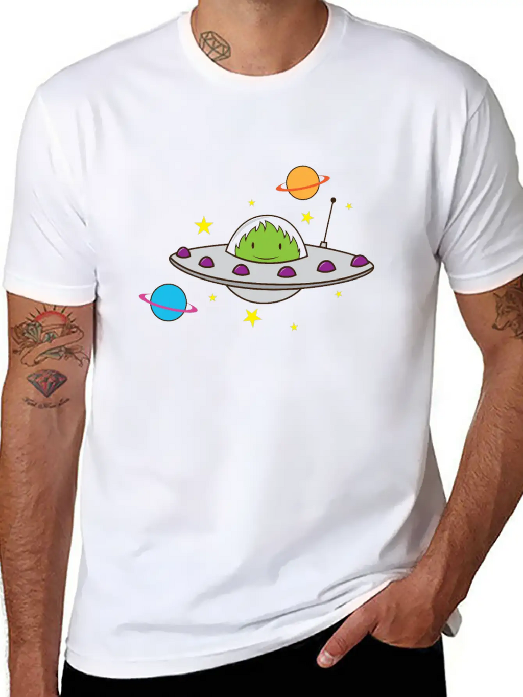Alien In A UFO Classic Crew Neck Graphic Tee – Everyday Minimal Look