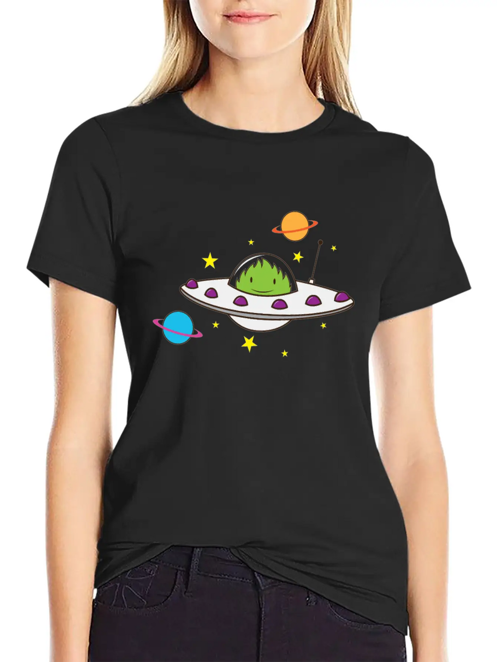 Alien In A UFO Classic Crew Neck Graphic Tee – Everyday Minimal Look