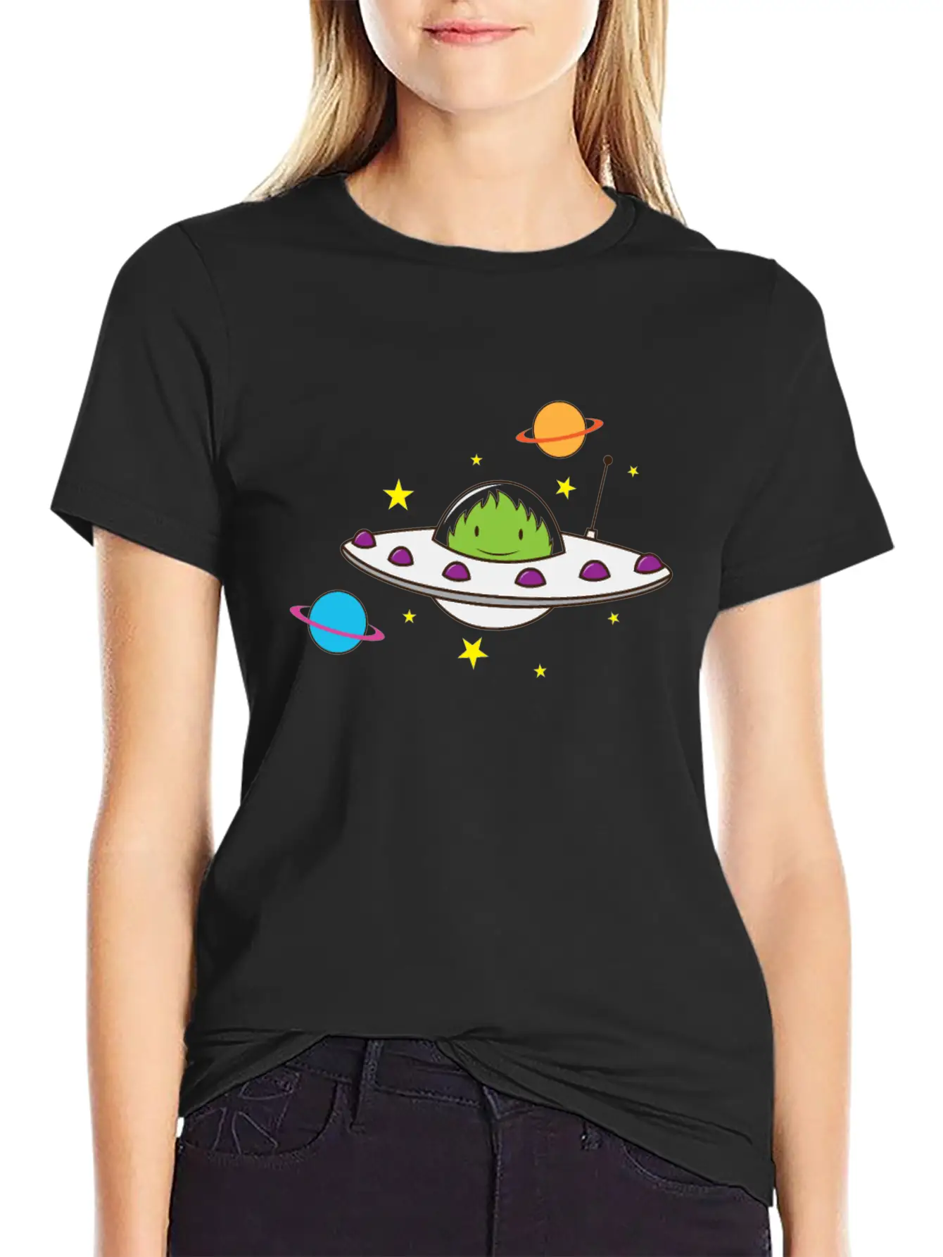 Alien In A UFO Classic Crew Neck Graphic Tee – Everyday Minimal Look