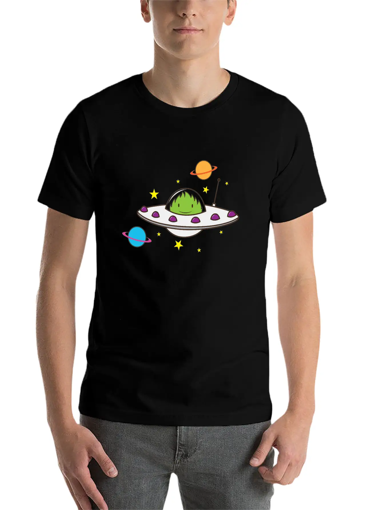 Alien In A UFO Classic Crew Neck Graphic Tee – Everyday Minimal Look
