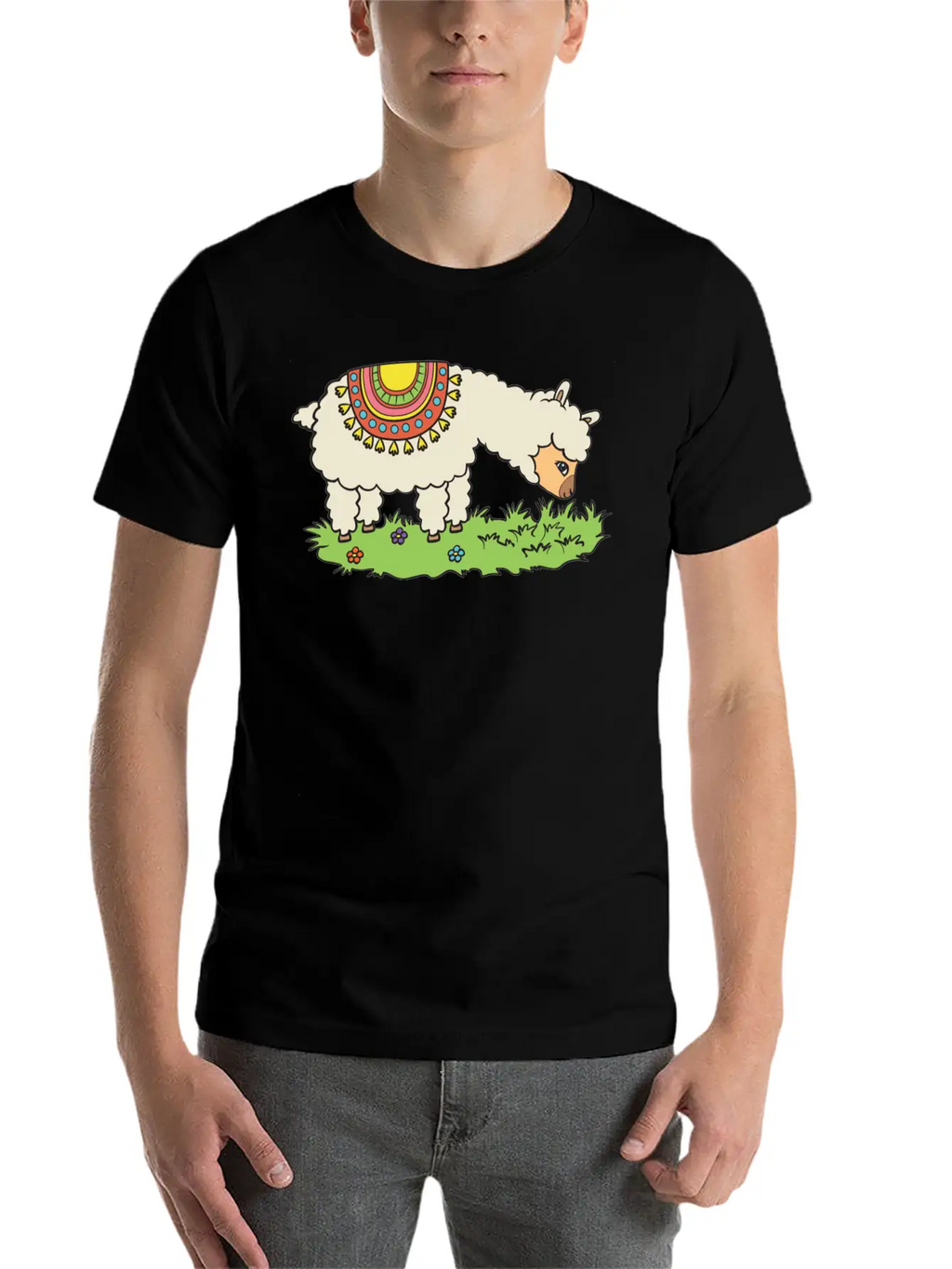 Alpaca Eats Grass On A Meadow Classic Fit Graphic Tee For Daily Comfort – Unisex Cotton Shirt