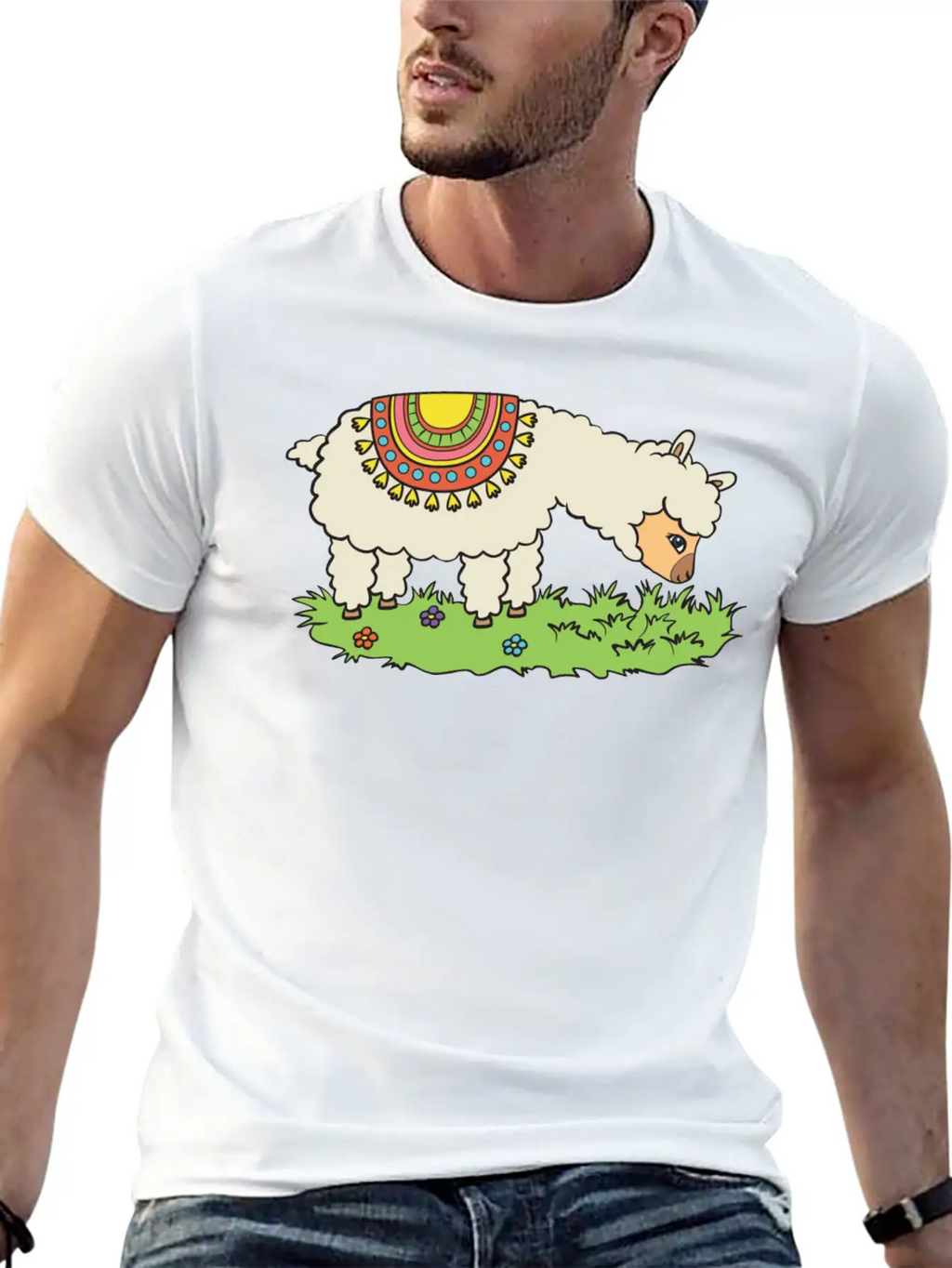 Alpaca Eats Grass On A Meadow Classic Fit Graphic Tee For Daily Comfort – Unisex Cotton Shirt
