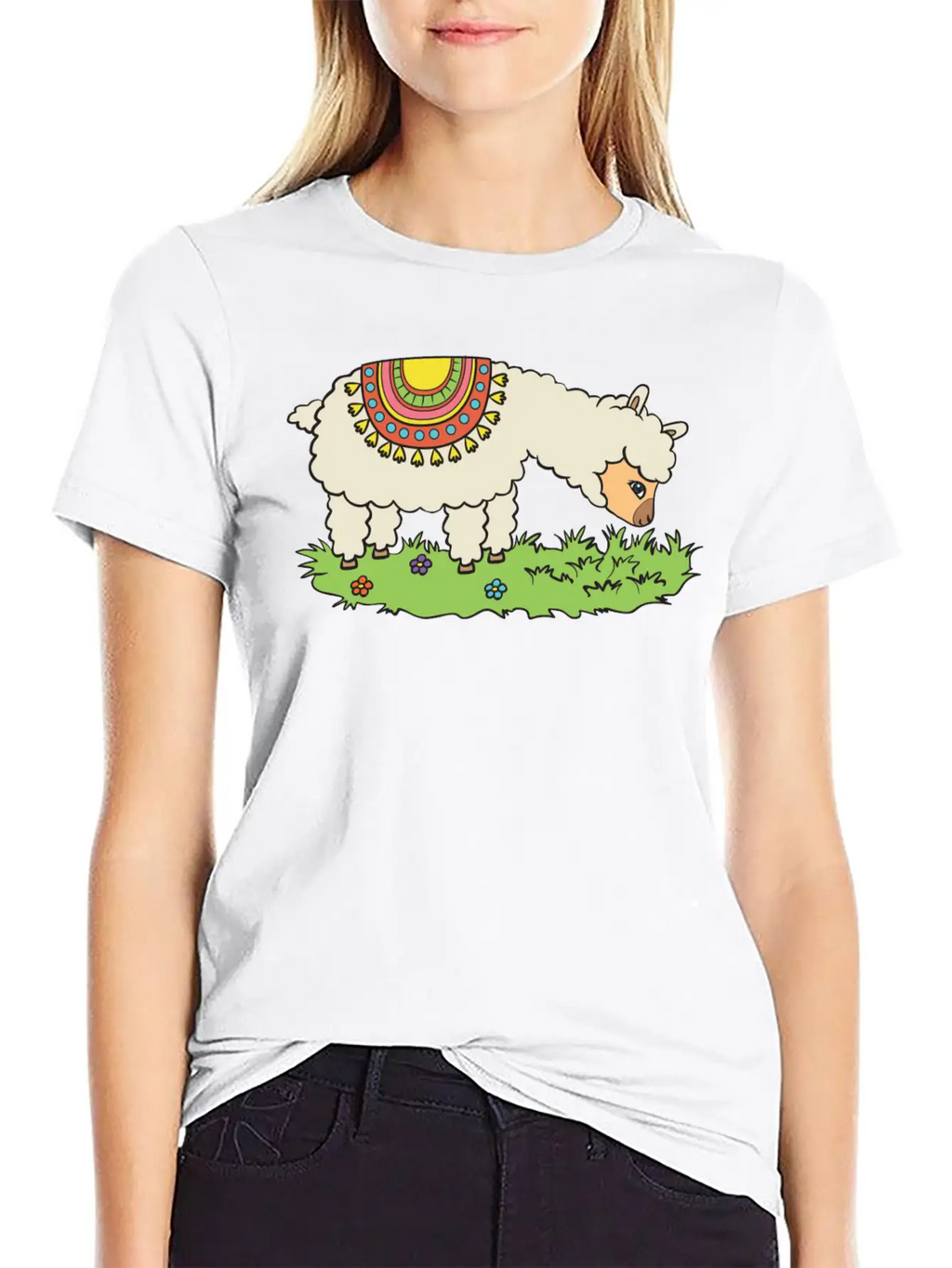 Alpaca Eats Grass On A Meadow Classic Fit Graphic Tee For Daily Comfort – Unisex Cotton Shirt