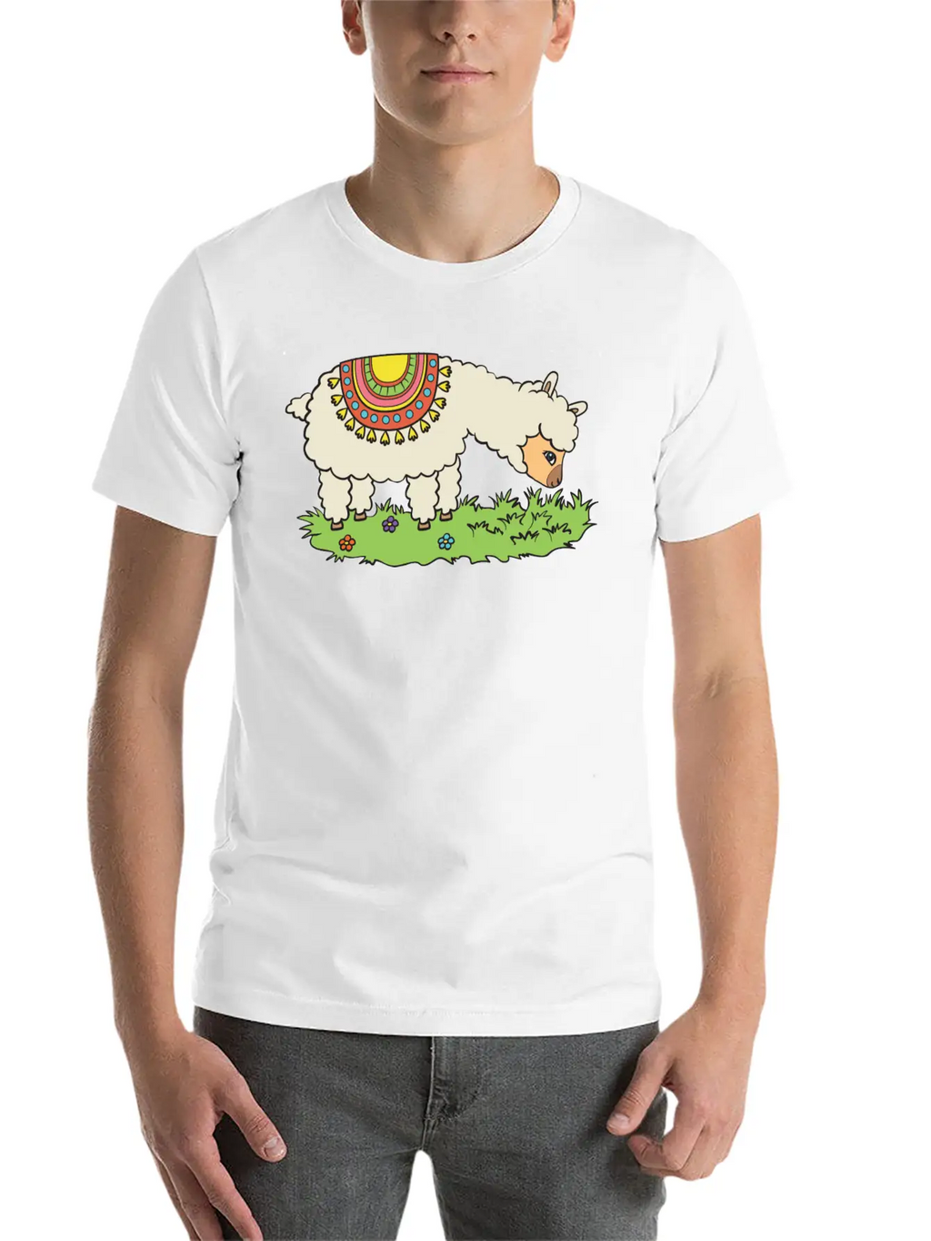 Alpaca Eats Grass On A Meadow Classic Fit Graphic Tee For Daily Comfort – Unisex Cotton Shirt