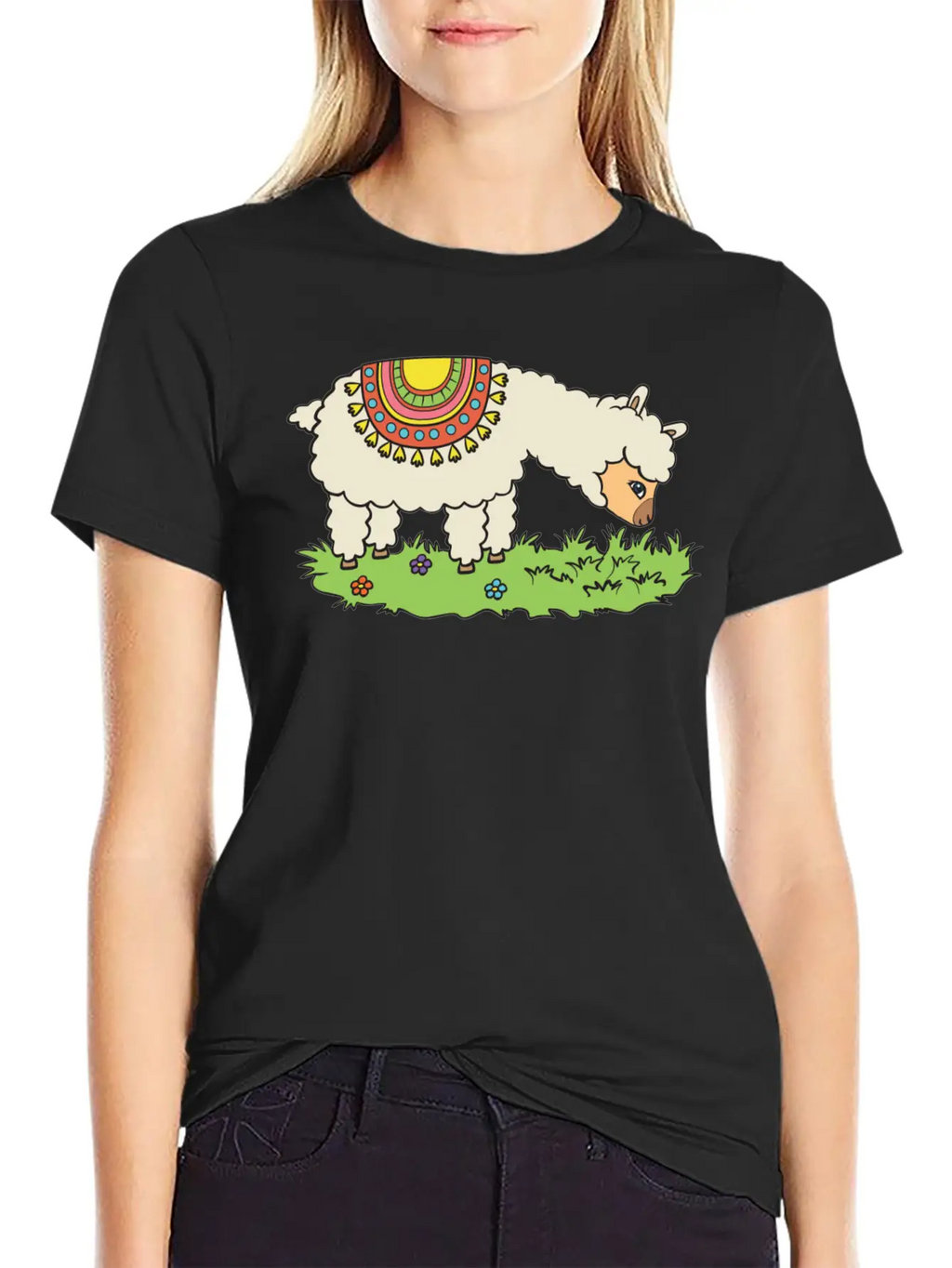 Alpaca Eats Grass On A Meadow Classic Fit Graphic Tee For Daily Comfort – Unisex Cotton Shirt