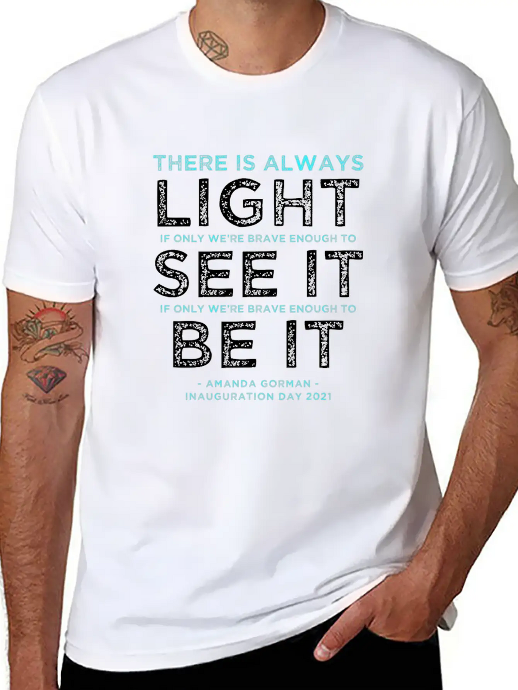 Amanda Gorman Quote: "There Is Always Light If We' Breathable Soft Cotton T-Shirt – Timeless Casual Look