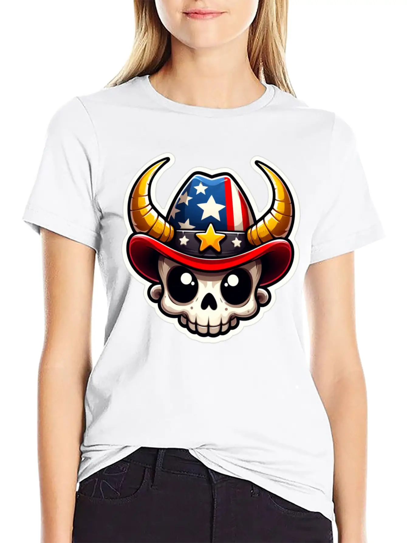 American Cowboy: Horned Skull, Cowboy Carter Simple Everyday Graphic Tee – Lightweight Summer Wear