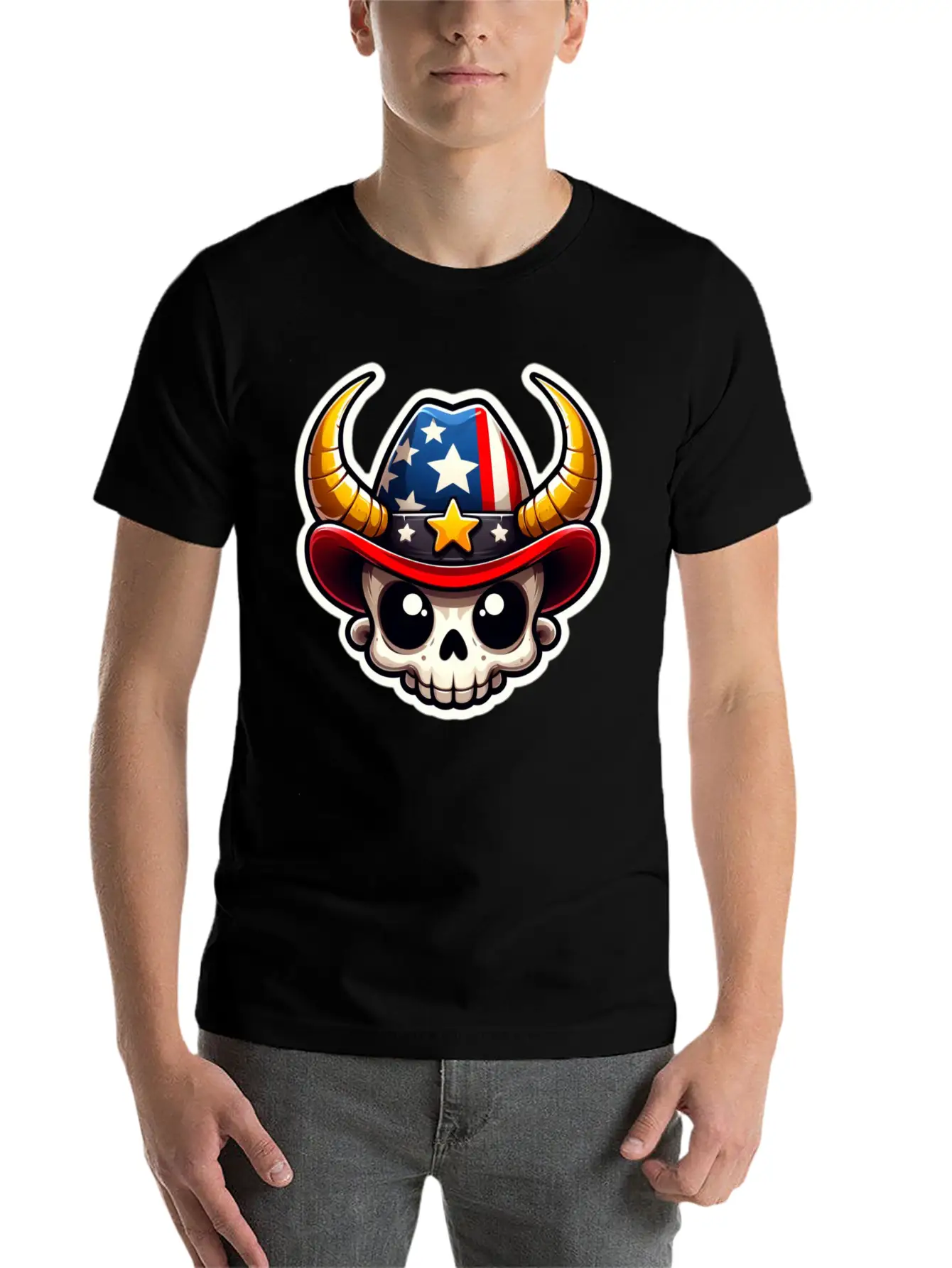 American Cowboy: Horned Skull, Cowboy Carter Simple Everyday Graphic Tee – Lightweight Summer Wear