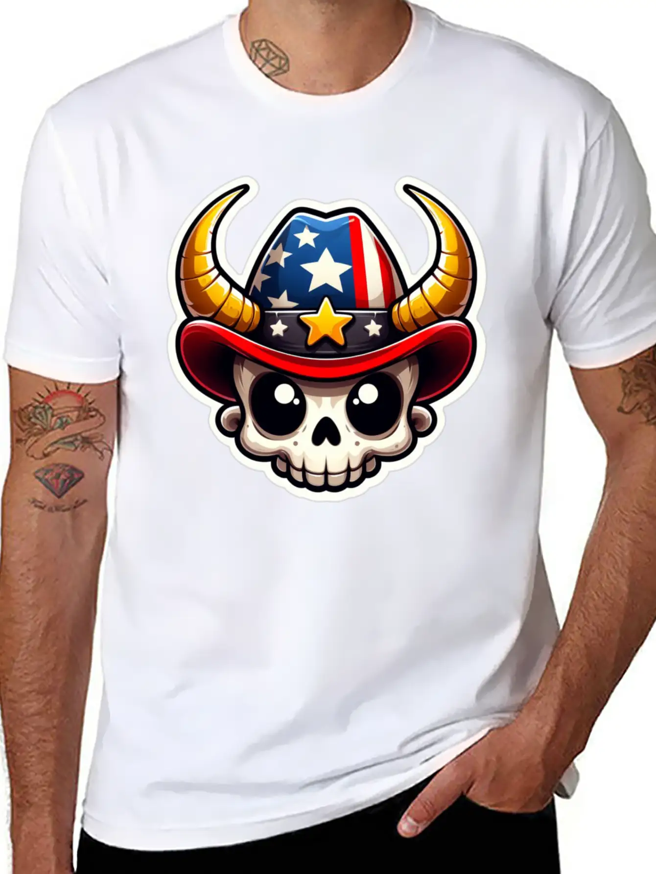 American Cowboy: Horned Skull, Cowboy Carter Simple Everyday Graphic Tee – Lightweight Summer Wear