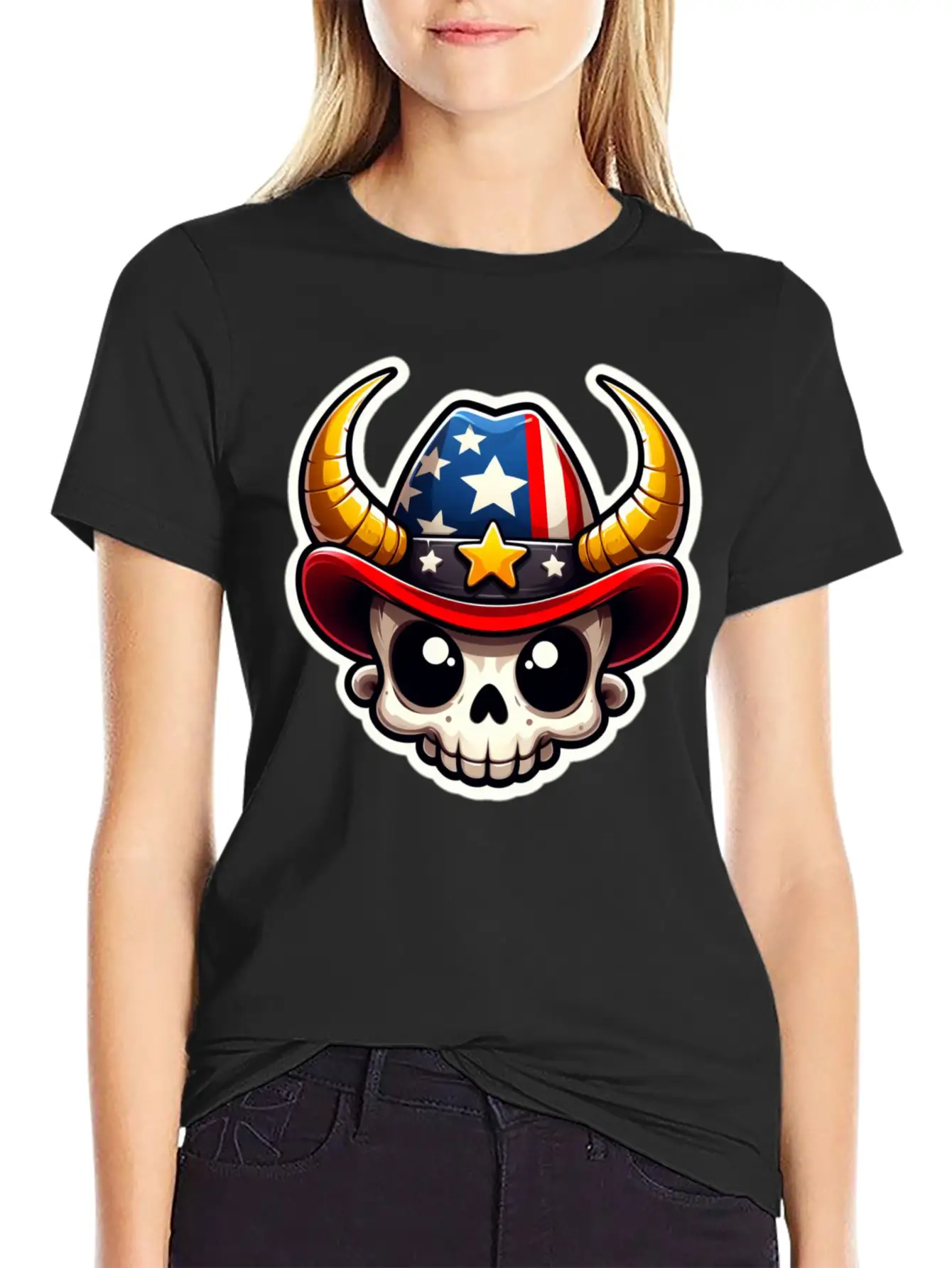American Cowboy: Horned Skull, Cowboy Carter Simple Everyday Graphic Tee – Lightweight Summer Wear