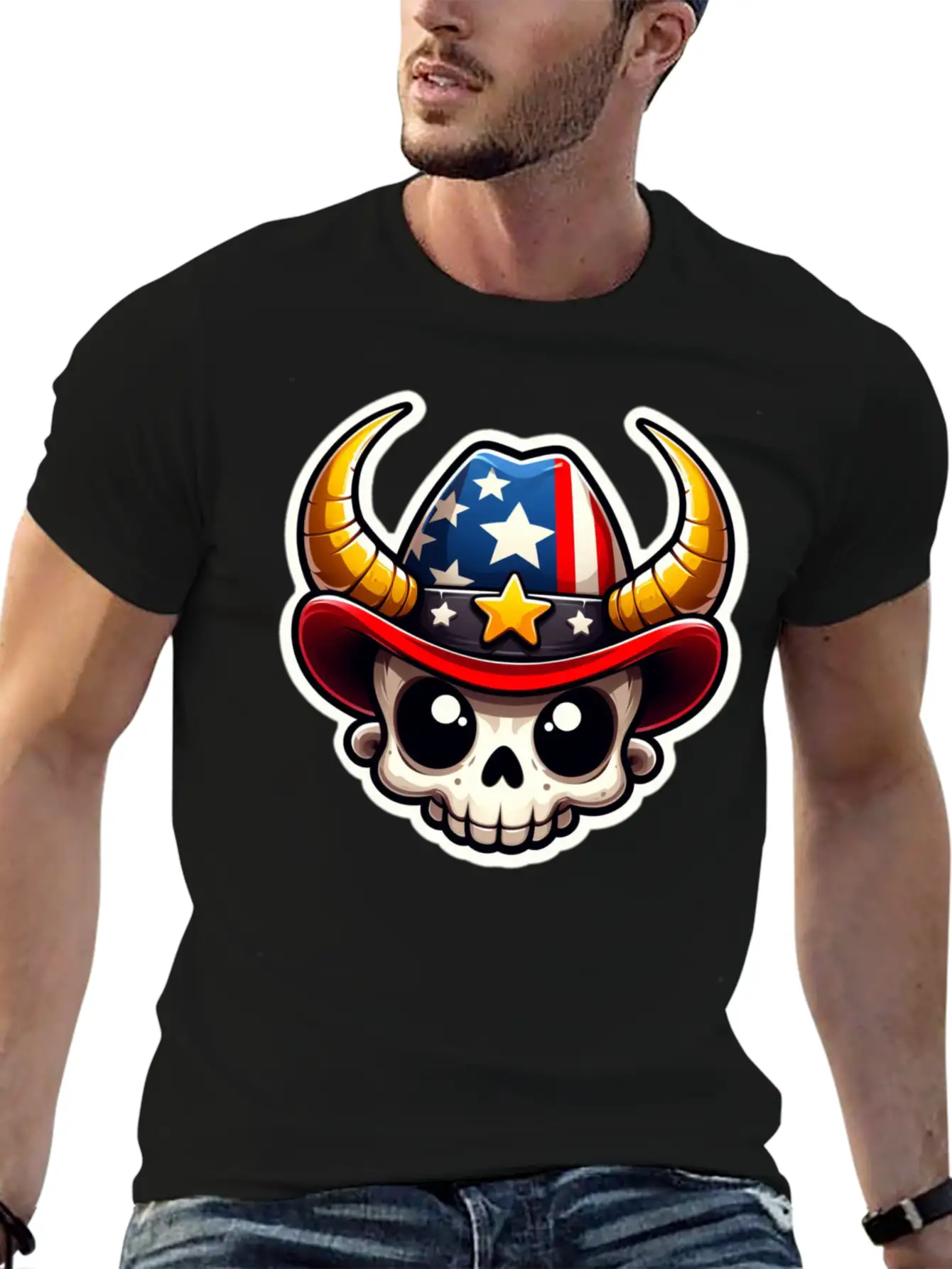 American Cowboy: Horned Skull, Cowboy Carter Simple Everyday Graphic Tee – Lightweight Summer Wear