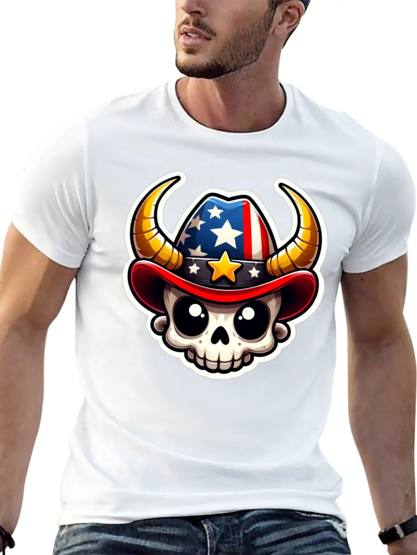 American Cowboy: Horned Skull, Cowboy Carter Simple Everyday Graphic Tee – Lightweight Summer Wear
