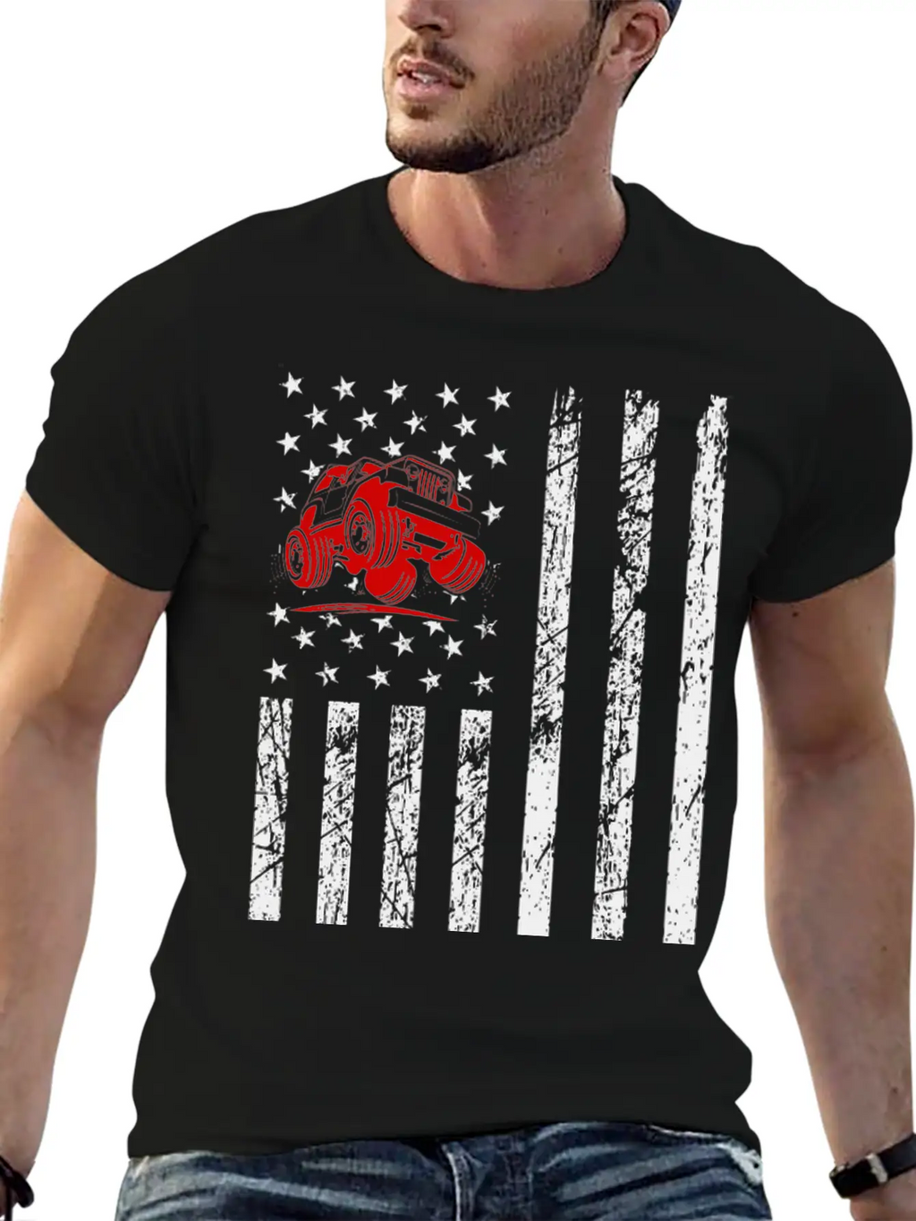 American Flag Jeep Classic Fit Graphic Tee For Daily Comfort – Unisex Cotton Shirt