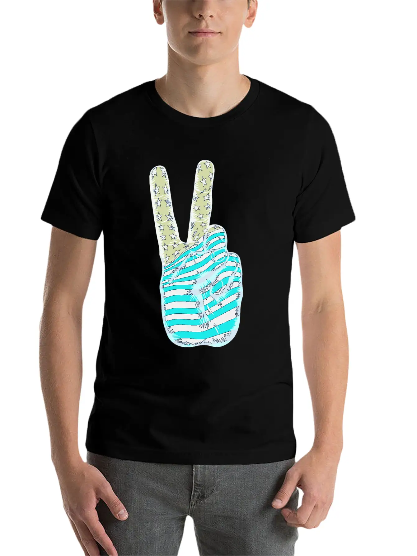 American Flag Peace Sign V Victory Hand Breathable Graphic T-Shirt – Perfect For Casual Days