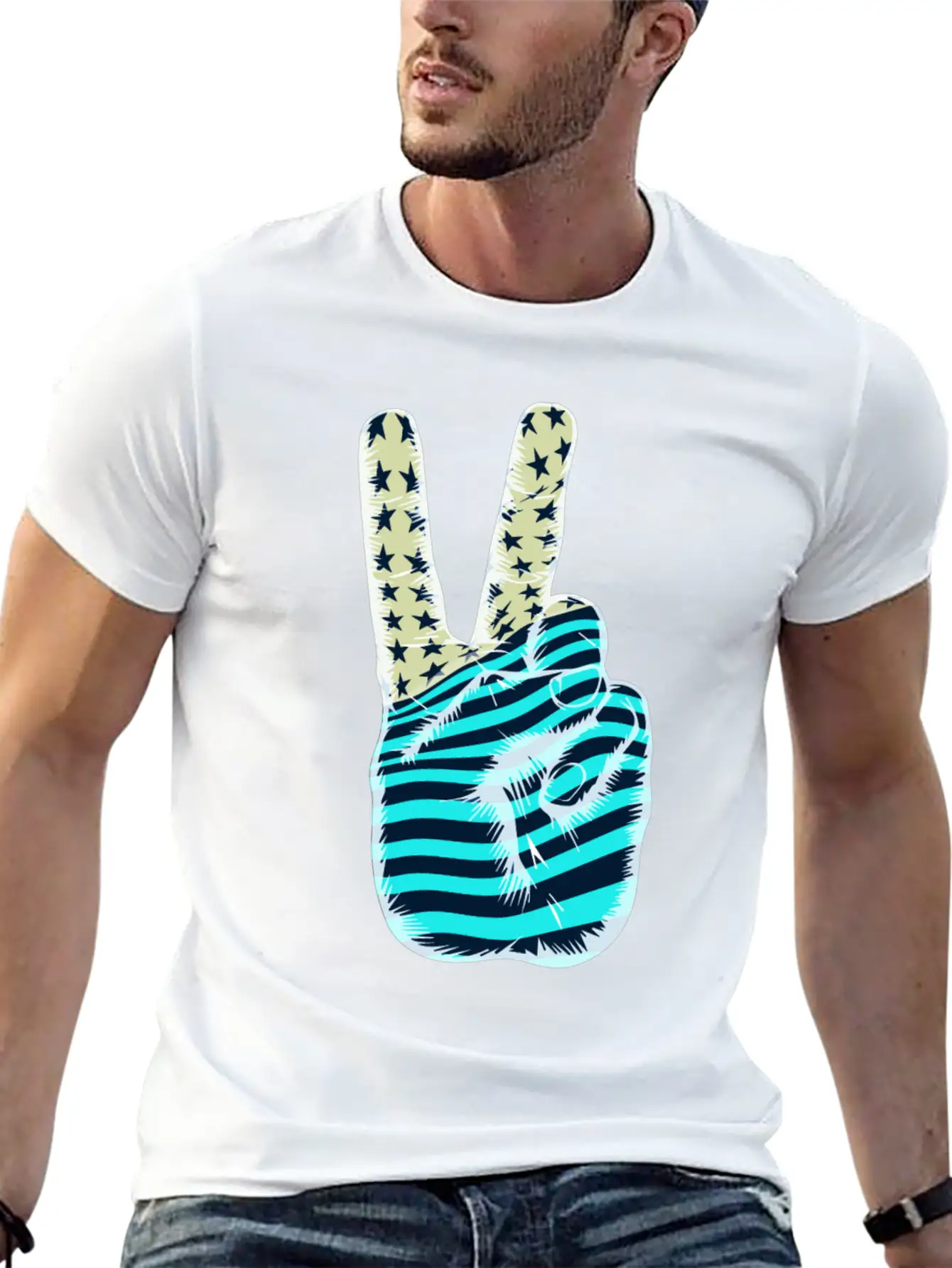 American Flag Peace Sign V Victory Hand Breathable Graphic T-Shirt – Perfect For Casual Days