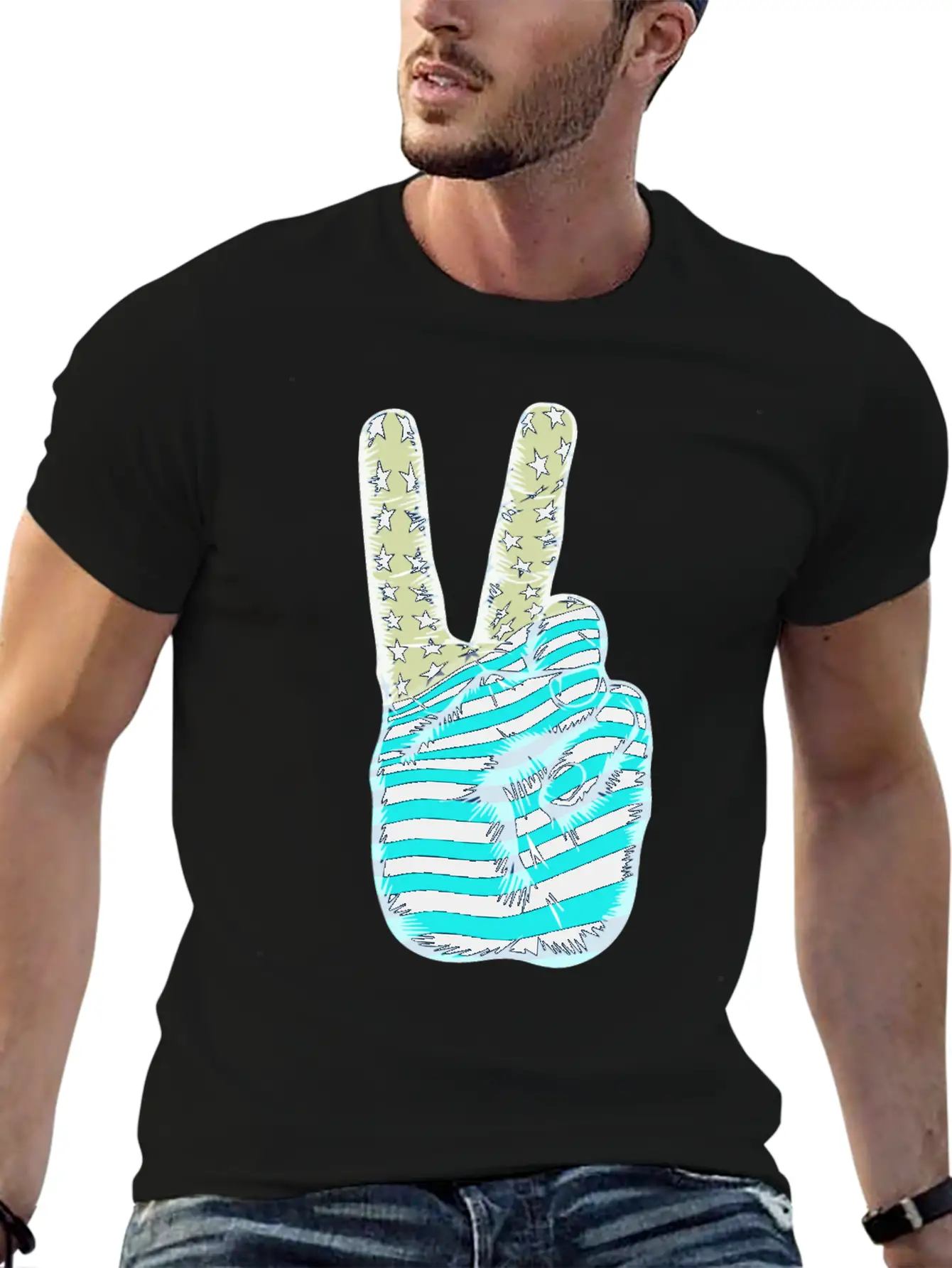 American Flag Peace Sign V Victory Hand Breathable Graphic T-Shirt – Perfect For Casual Days