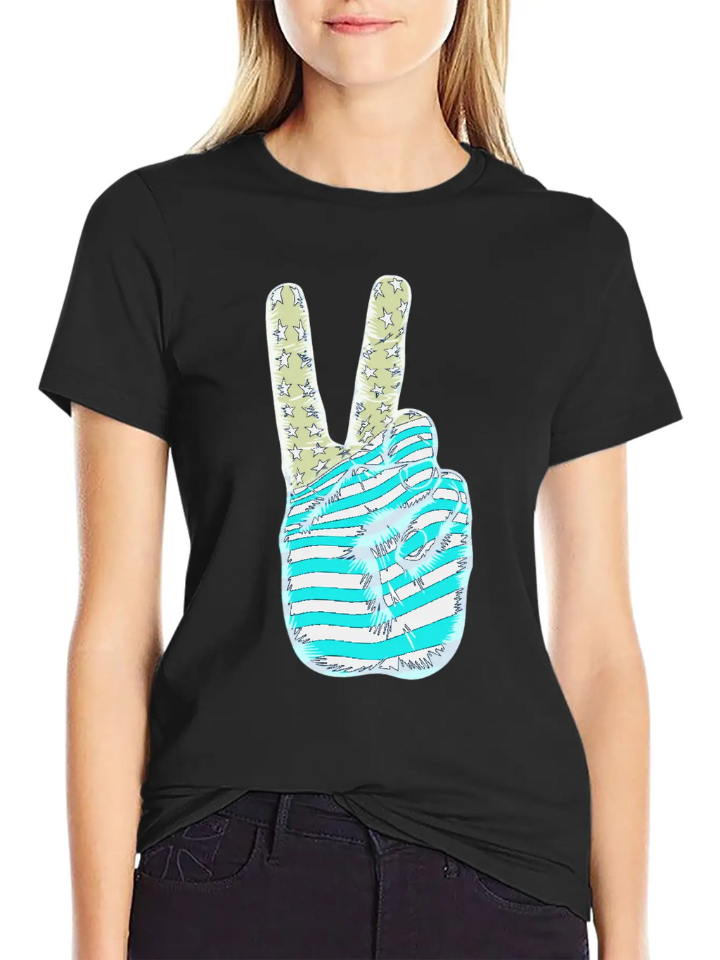 American Flag Peace Sign V Victory Hand Breathable Graphic T-Shirt – Perfect For Casual Days