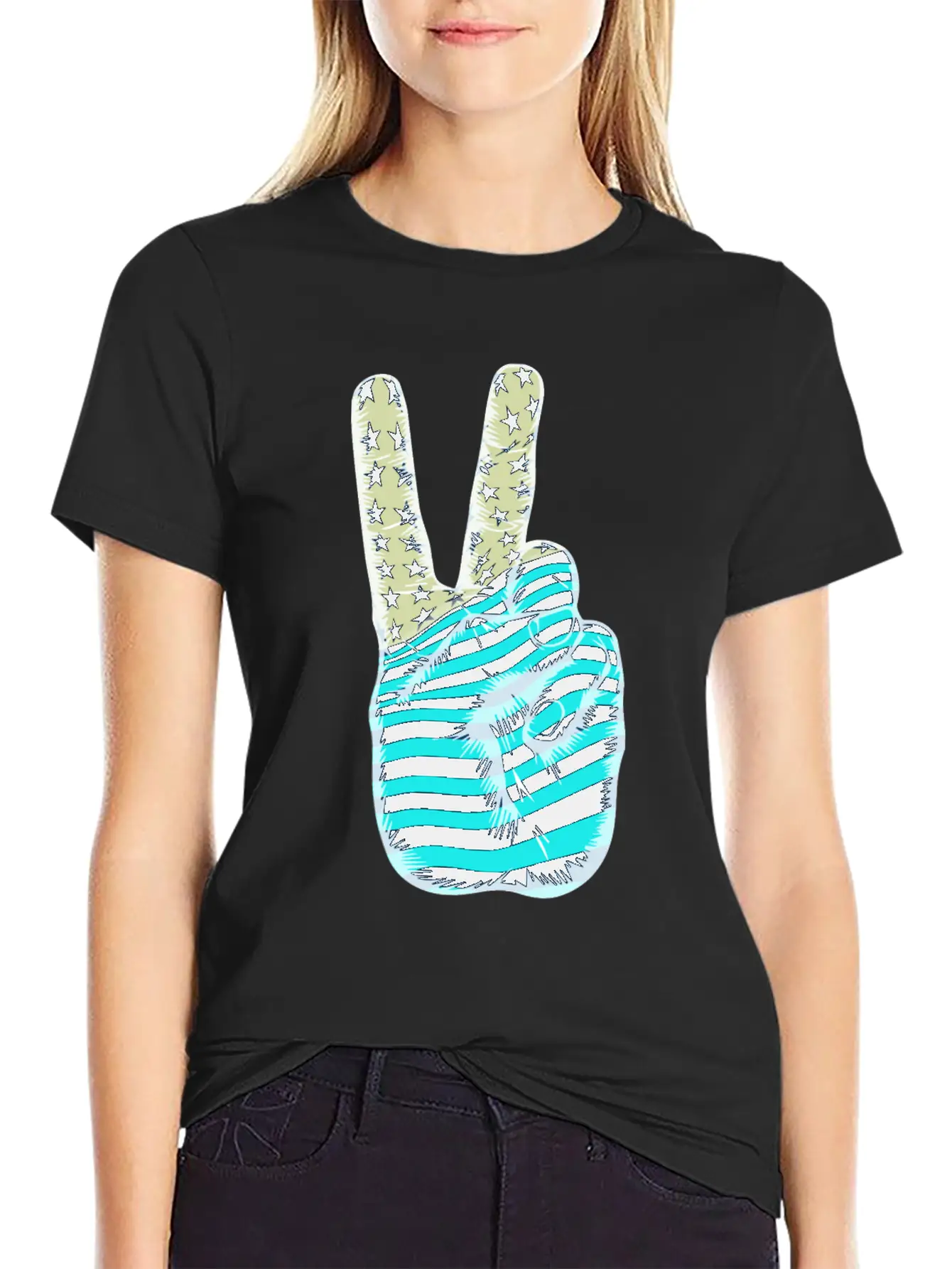 American Flag Peace Sign V Victory Hand Breathable Graphic T-Shirt – Perfect For Casual Days