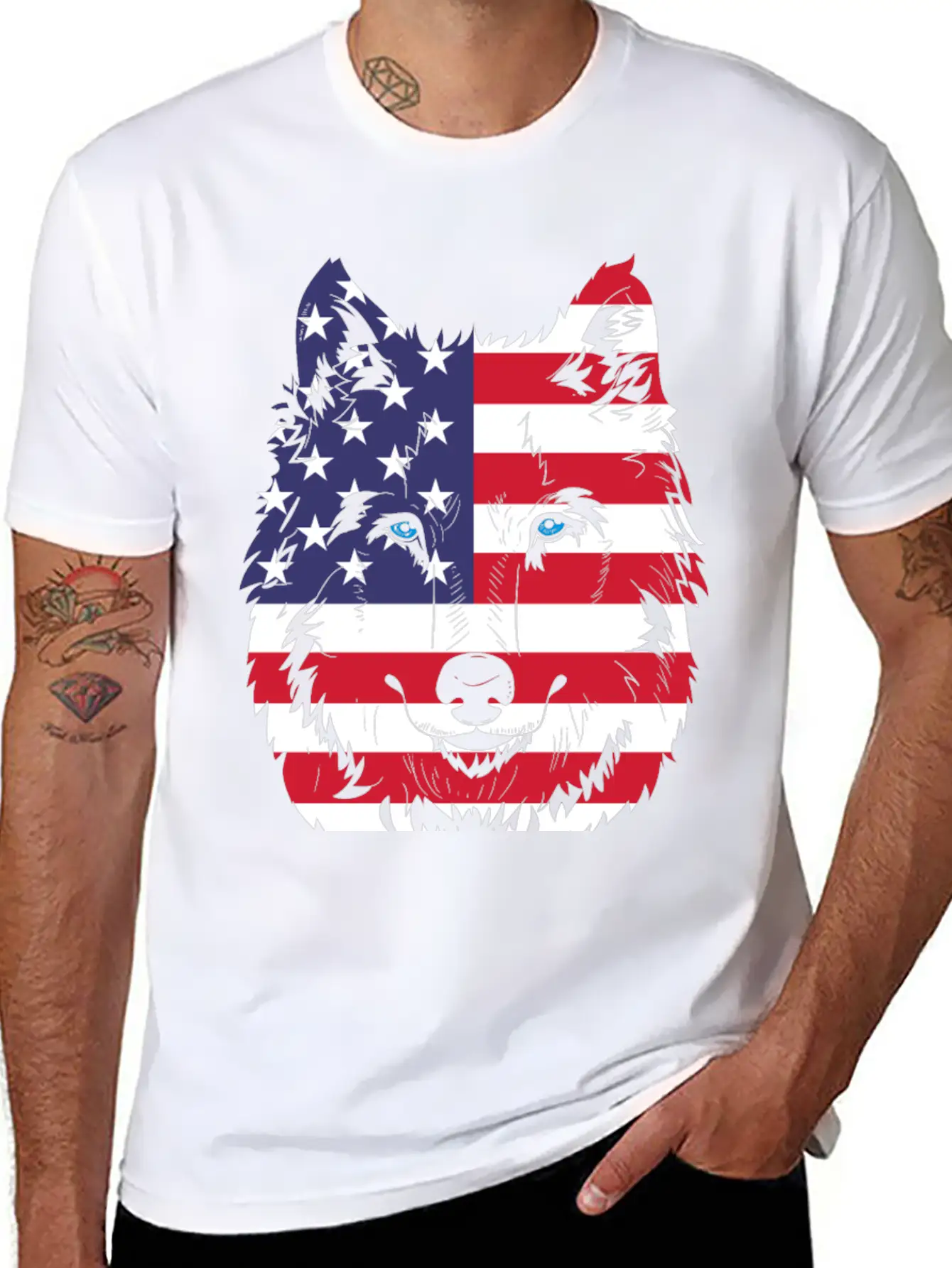 American Flag Wolf Classic Cotton Tee – Unisex Comfort For Any Season