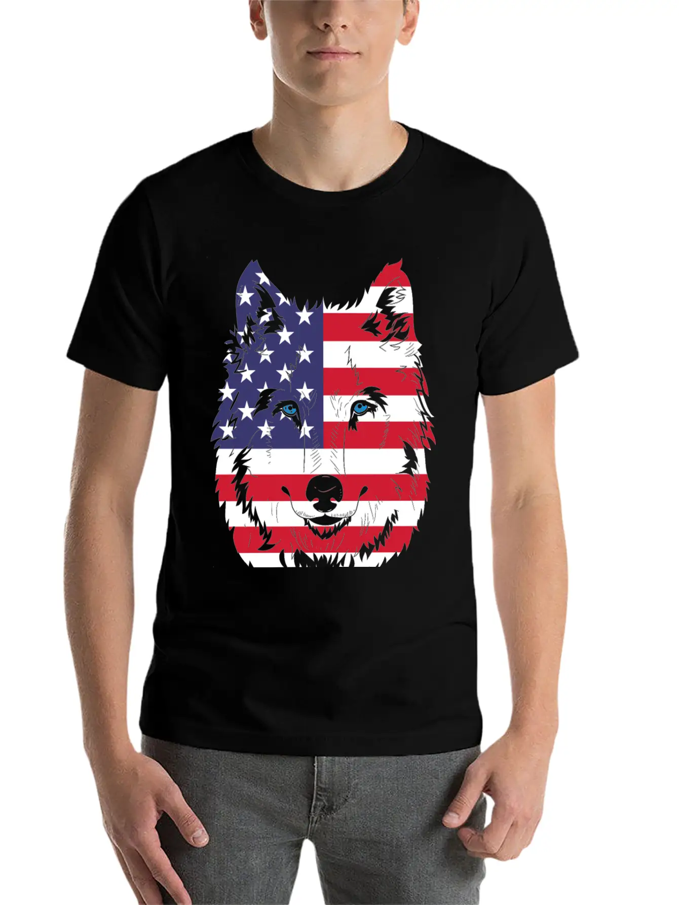 American Flag Wolf Classic Cotton Tee – Unisex Comfort For Any Season