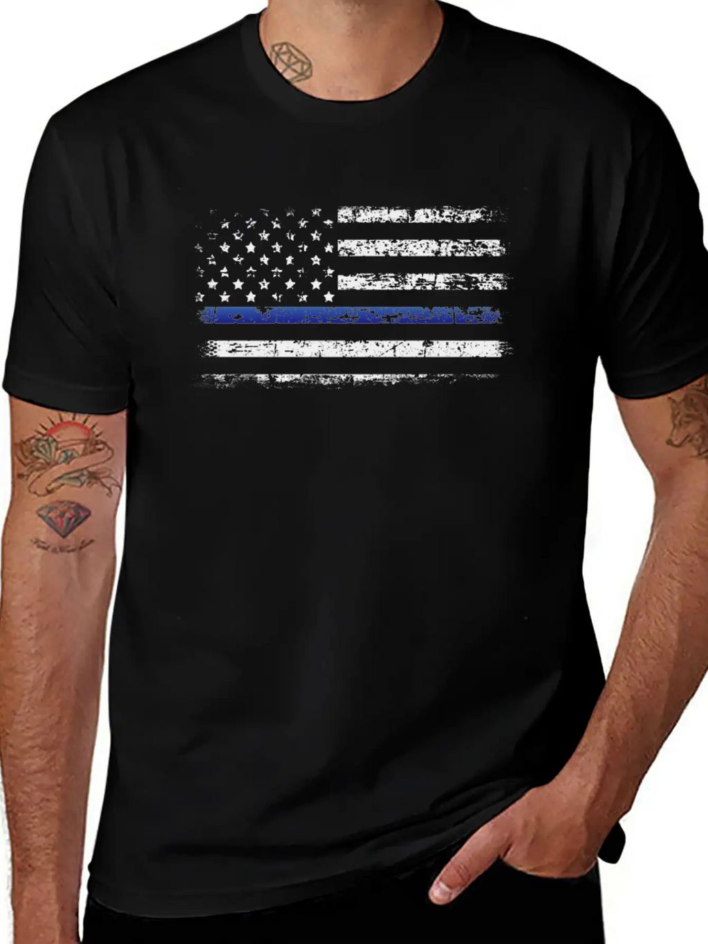 American Police Flag Simple Everyday Graphic Tee – Lightweight Summer Wear