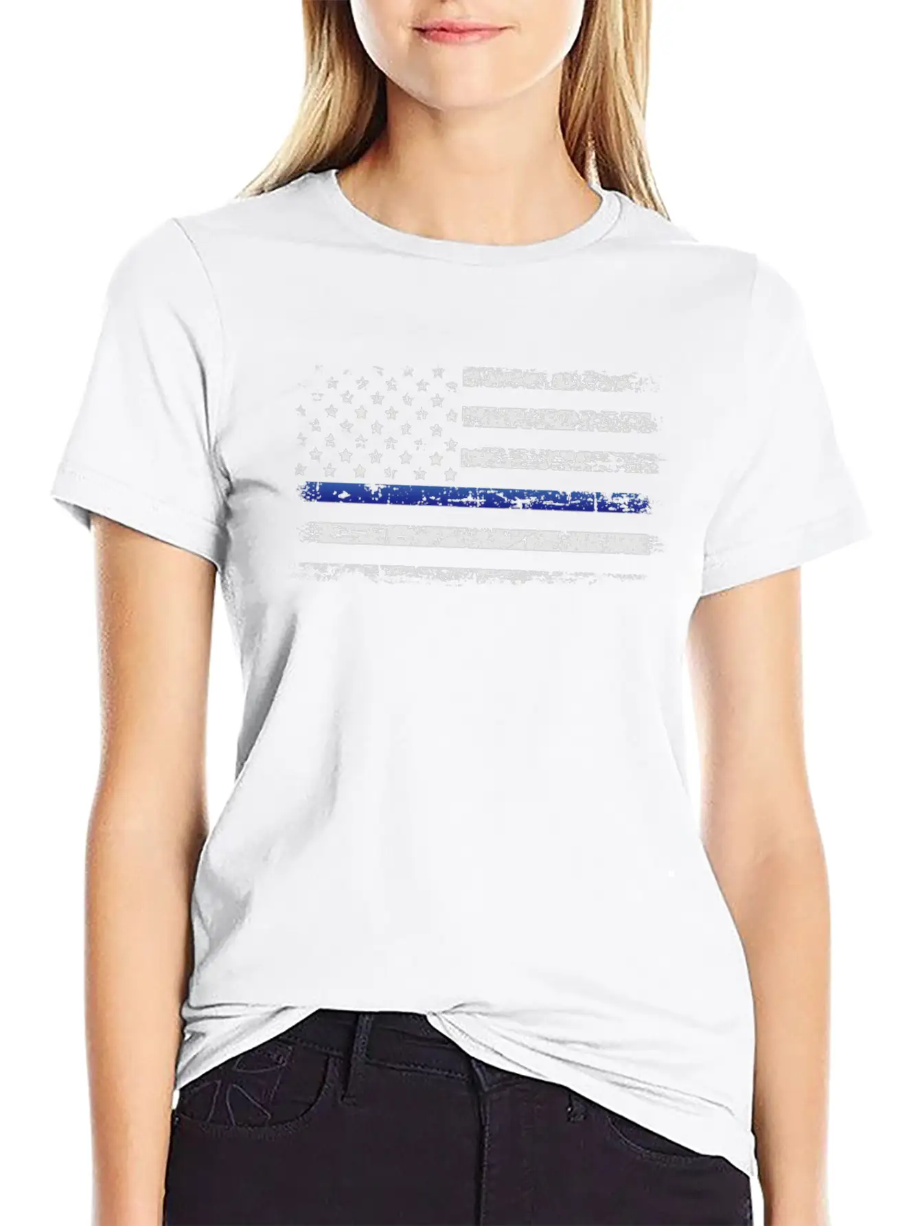 American Police Flag Simple Everyday Graphic Tee – Lightweight Summer Wear