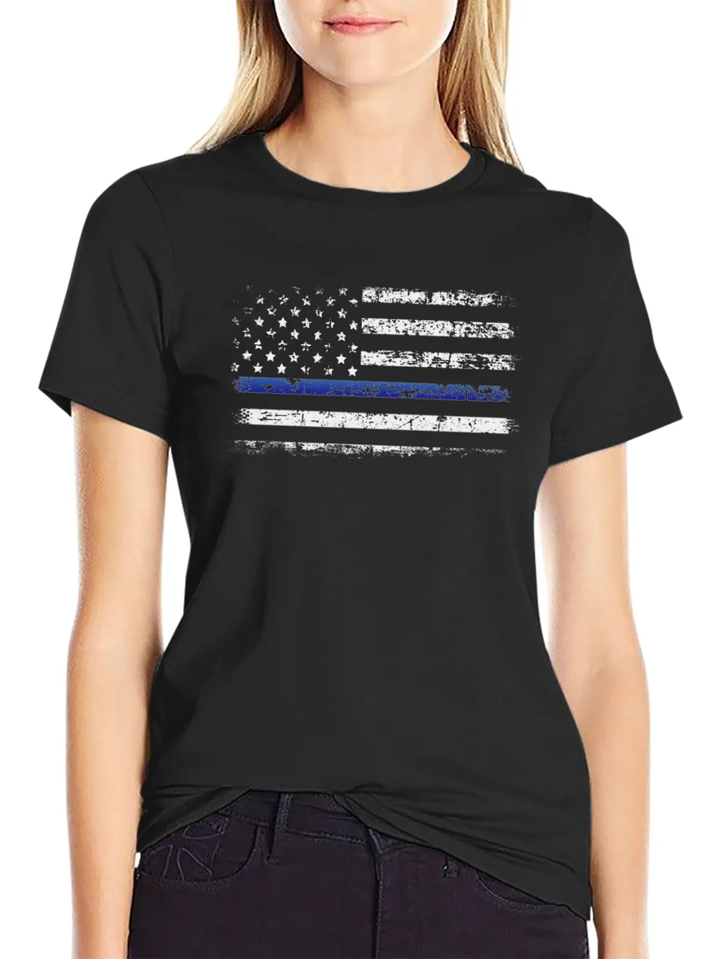 American Police Flag Simple Everyday Graphic Tee – Lightweight Summer Wear