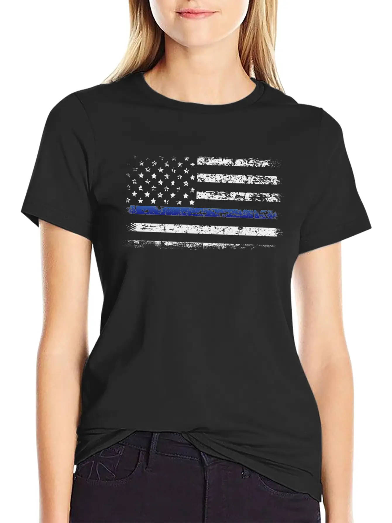 American Police Flag Simple Everyday Graphic Tee – Lightweight Summer Wear