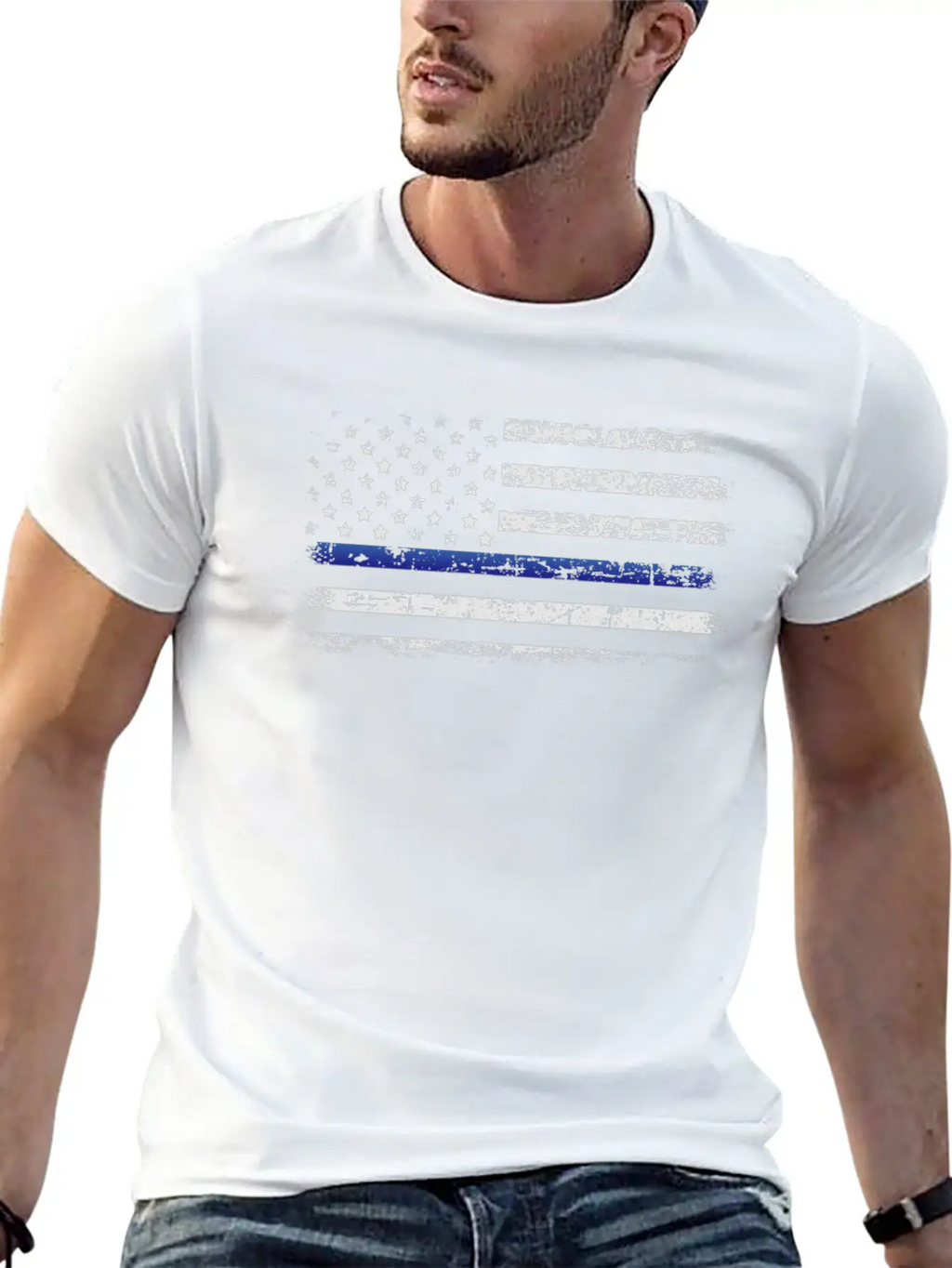 American Police Flag Simple Everyday Graphic Tee – Lightweight Summer Wear