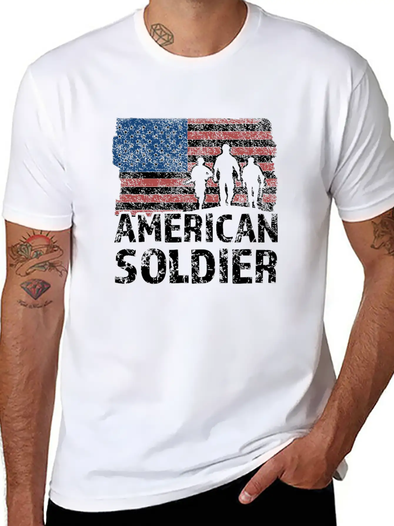 American Soldier US Flag Warrior Military USA Flag Classic Fit Graphic Tee For Daily Comfort – Unisex Cotton Shirt