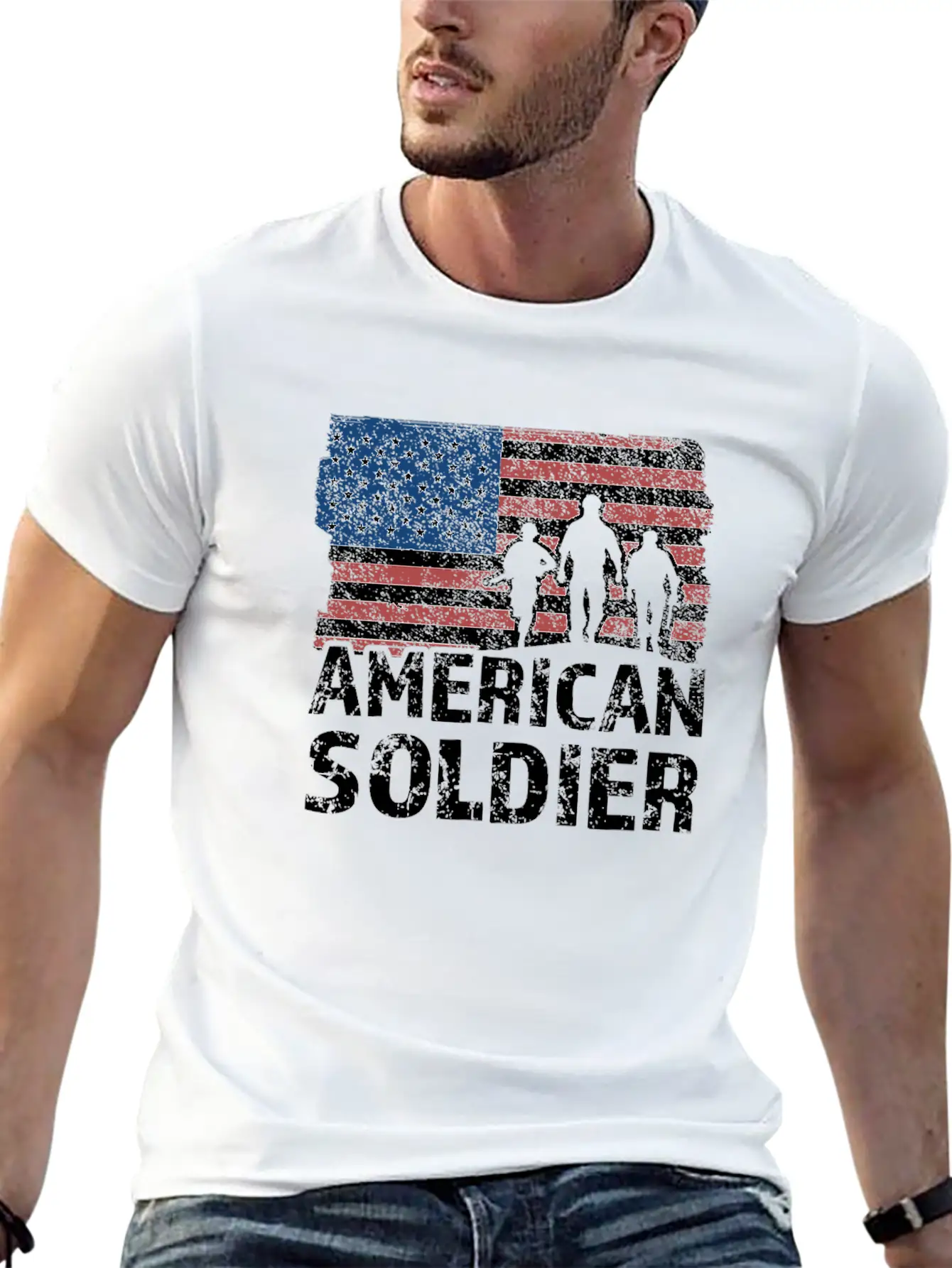 American Soldier US Flag Warrior Military USA Flag Classic Fit Graphic Tee For Daily Comfort – Unisex Cotton Shirt