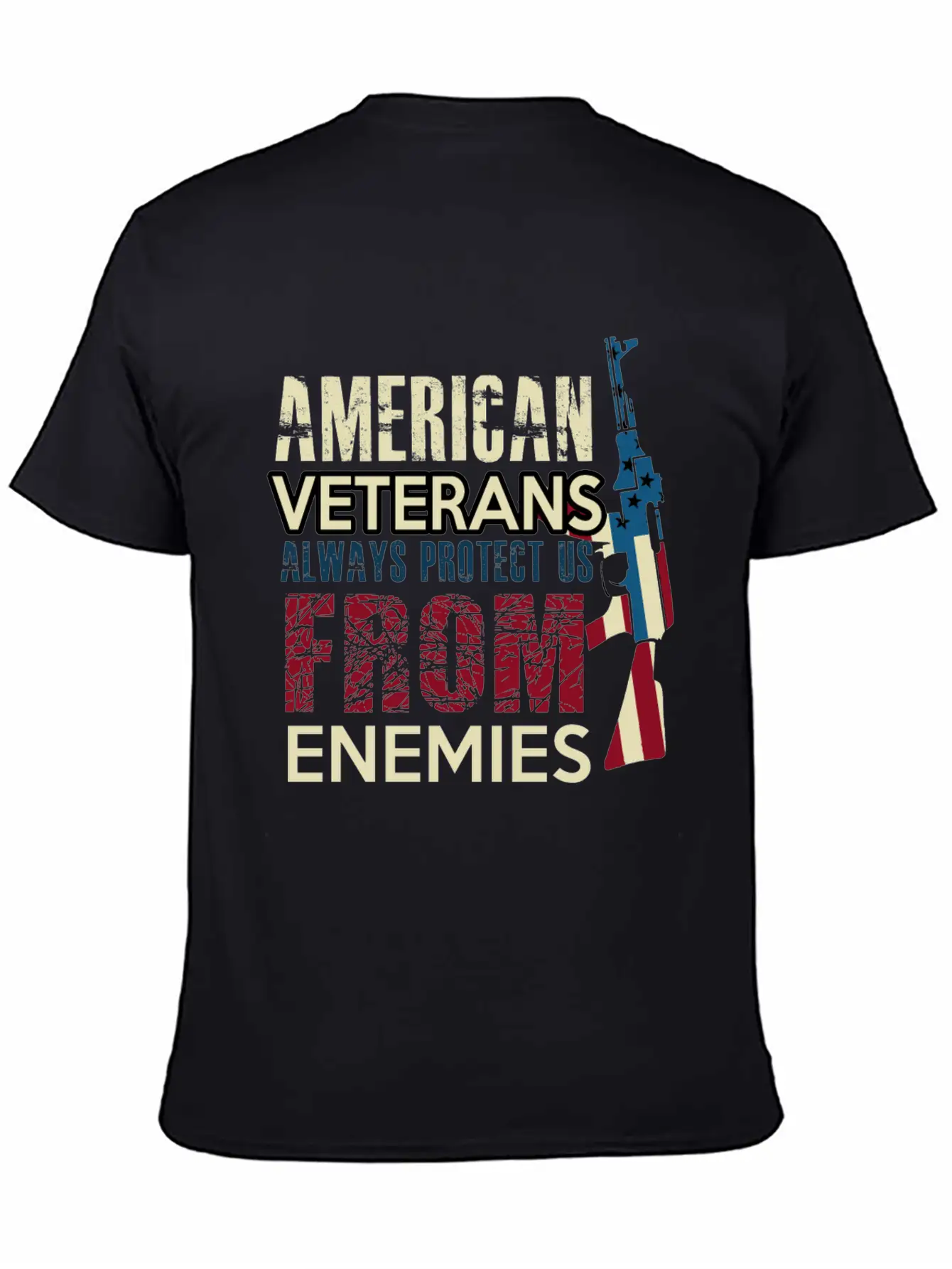 AMERICAN VETERANS ALWAYS PROTECT US FROM ENEMIES Simple Everyday Graphic Tee – Lightweight Summer Wear