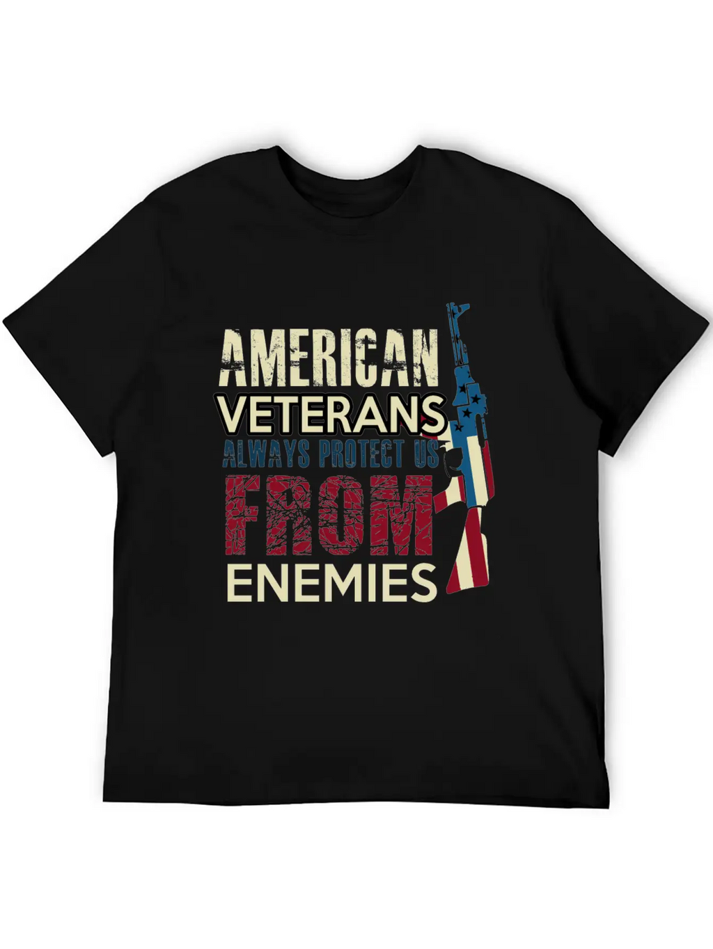 AMERICAN VETERANS ALWAYS PROTECT US FROM ENEMIES Simple Everyday Graphic Tee – Lightweight Summer Wear