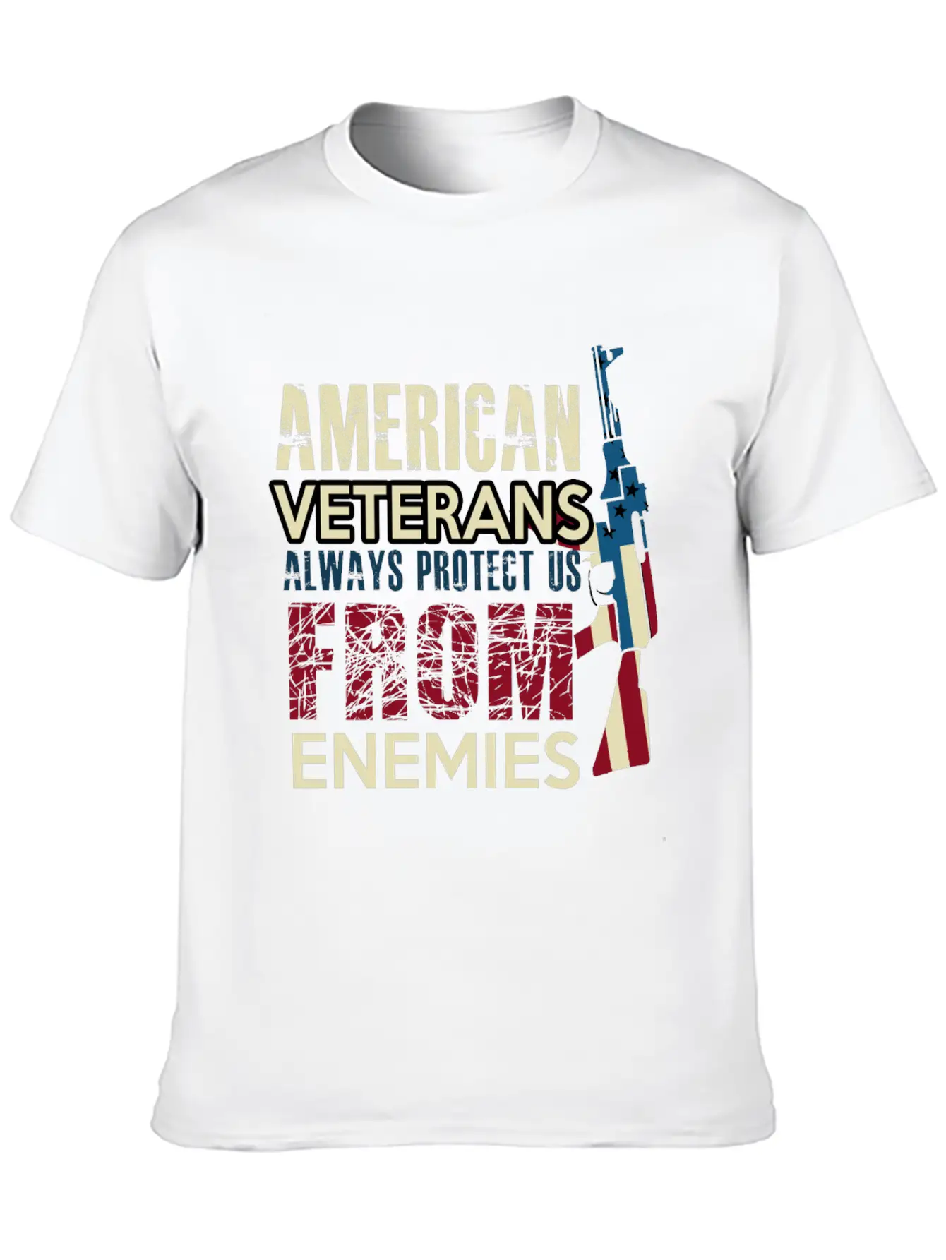 AMERICAN VETERANS ALWAYS PROTECT US FROM ENEMIES Simple Everyday Graphic Tee – Lightweight Summer Wear
