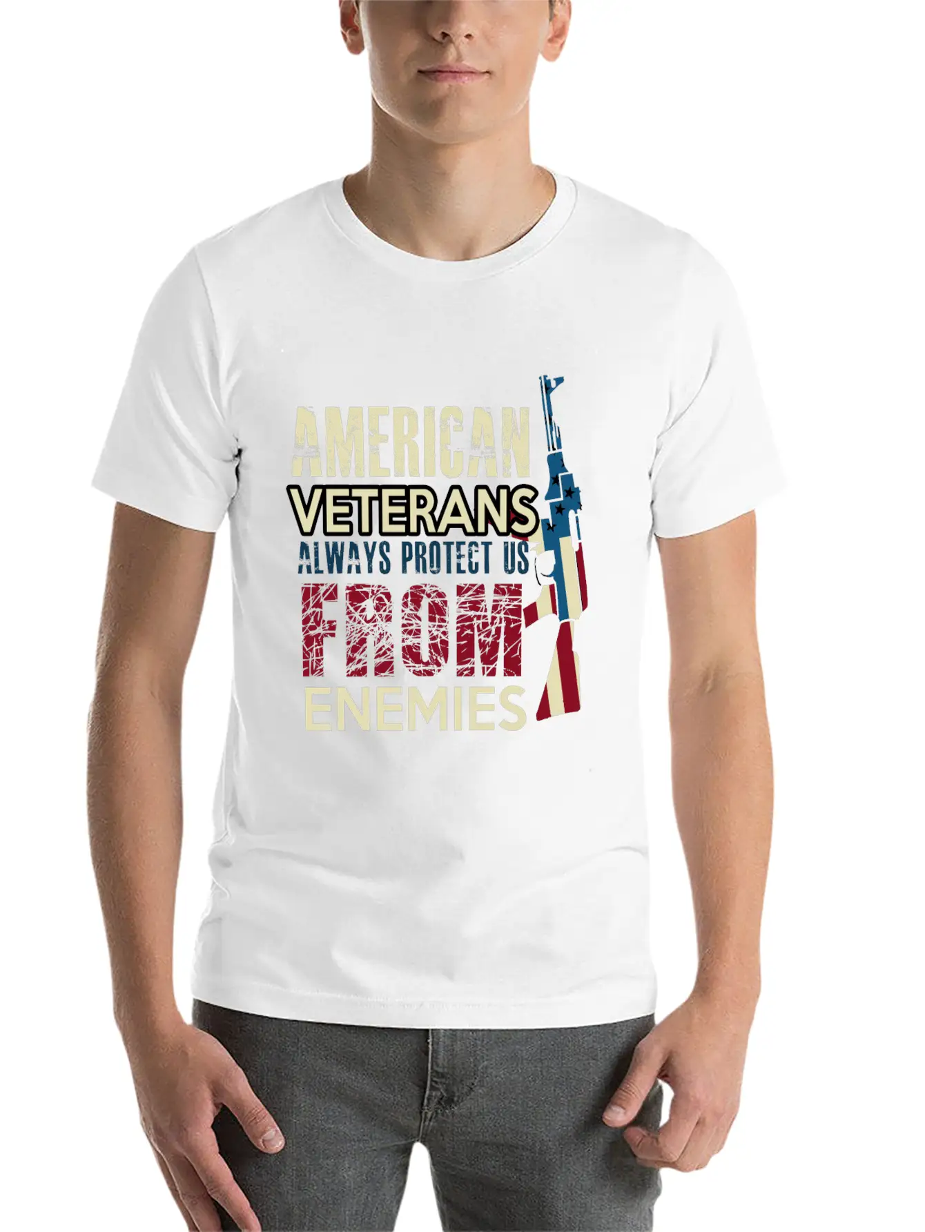 AMERICAN VETERANS ALWAYS PROTECT US FROM ENEMIES Simple Everyday Graphic Tee – Lightweight Summer Wear