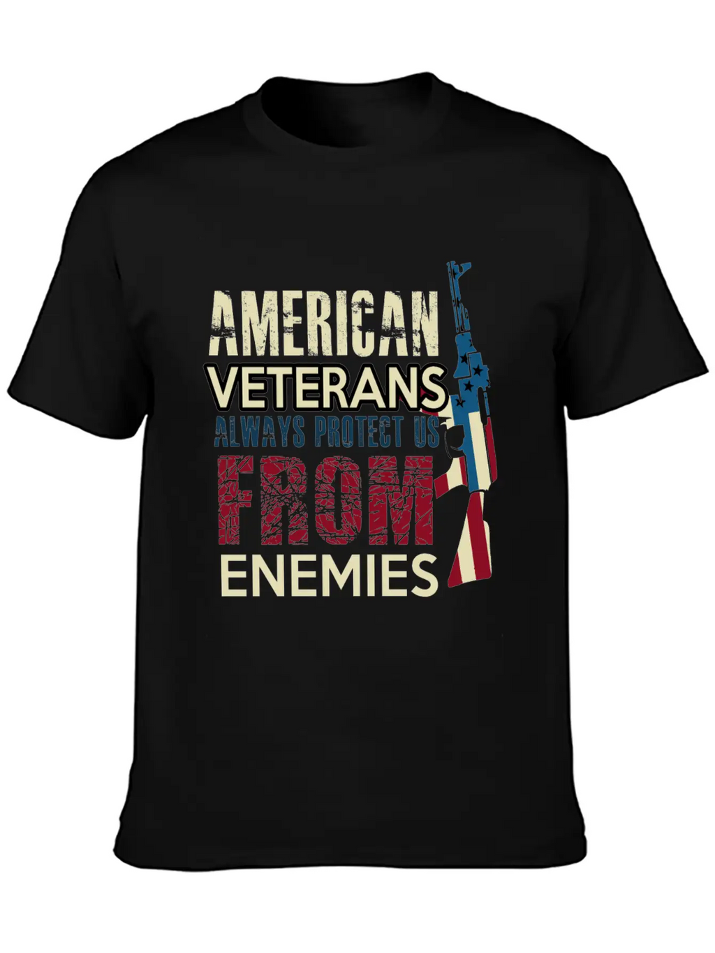 AMERICAN VETERANS ALWAYS PROTECT US FROM ENEMIES Simple Everyday Graphic Tee – Lightweight Summer Wear