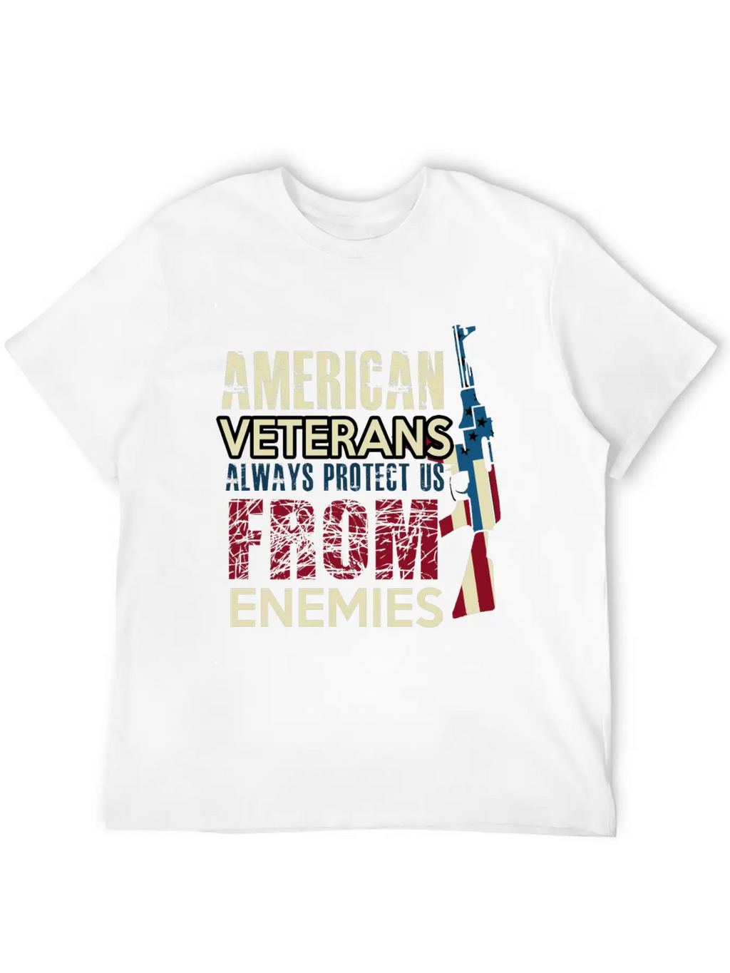 AMERICAN VETERANS ALWAYS PROTECT US FROM ENEMIES Simple Everyday Graphic Tee – Lightweight Summer Wear