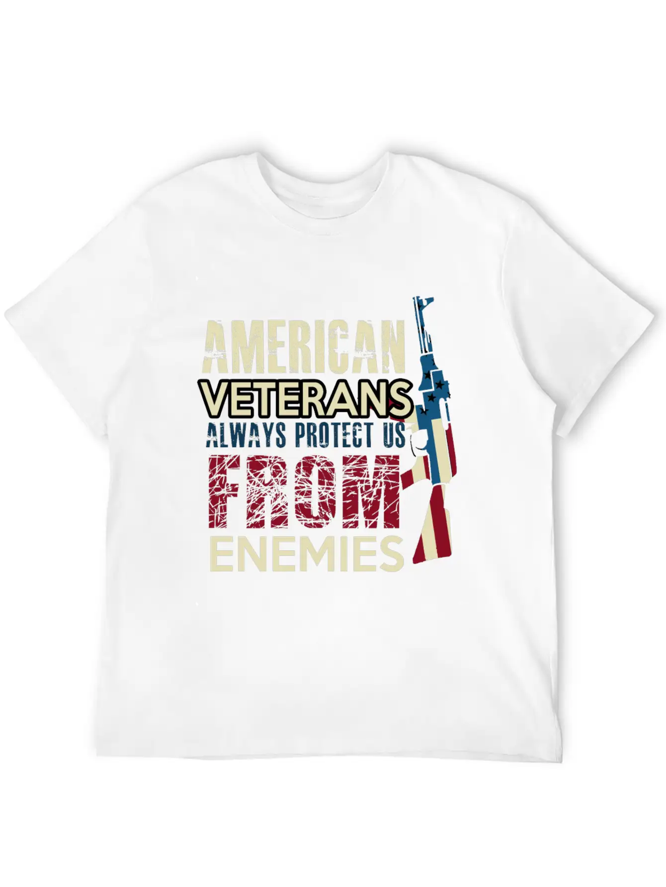 AMERICAN VETERANS ALWAYS PROTECT US FROM ENEMIES Simple Everyday Graphic Tee – Lightweight Summer Wear