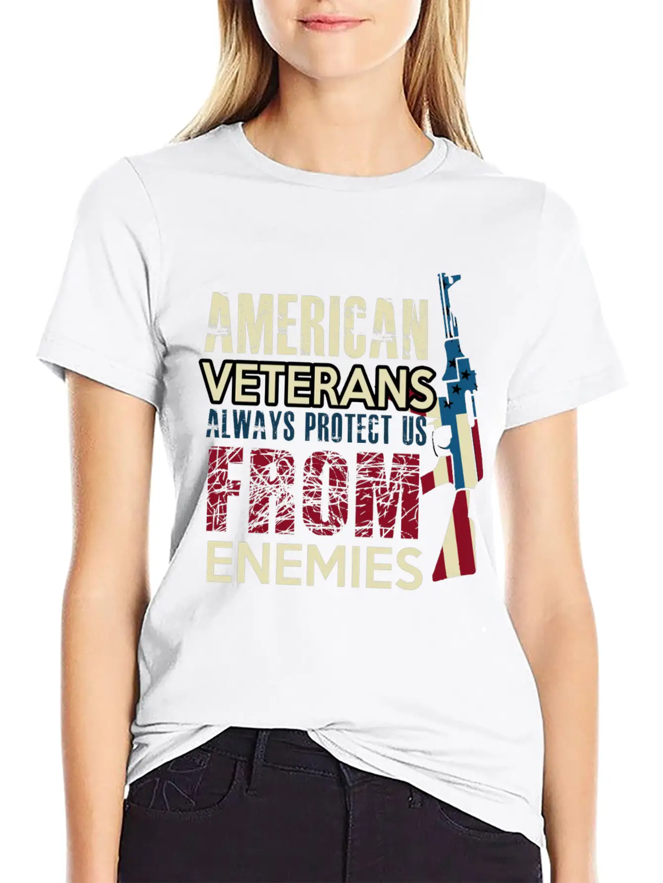 AMERICAN VETERANS ALWAYS PROTECT US FROM ENEMIES Simple Everyday Graphic Tee – Lightweight Summer Wear