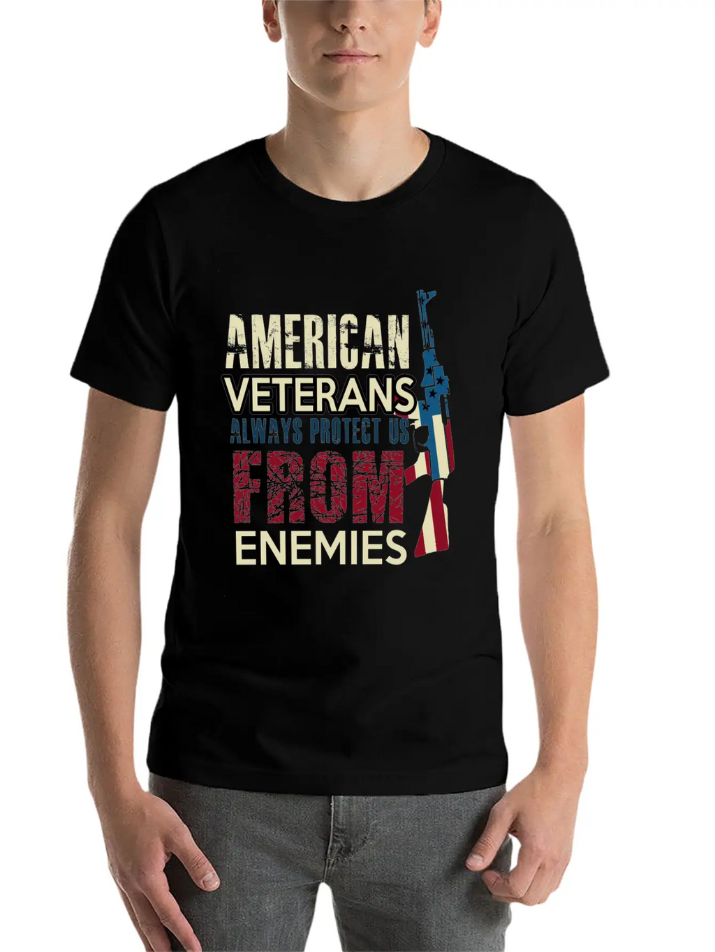 AMERICAN VETERANS ALWAYS PROTECT US FROM ENEMIES Simple Everyday Graphic Tee – Lightweight Summer Wear