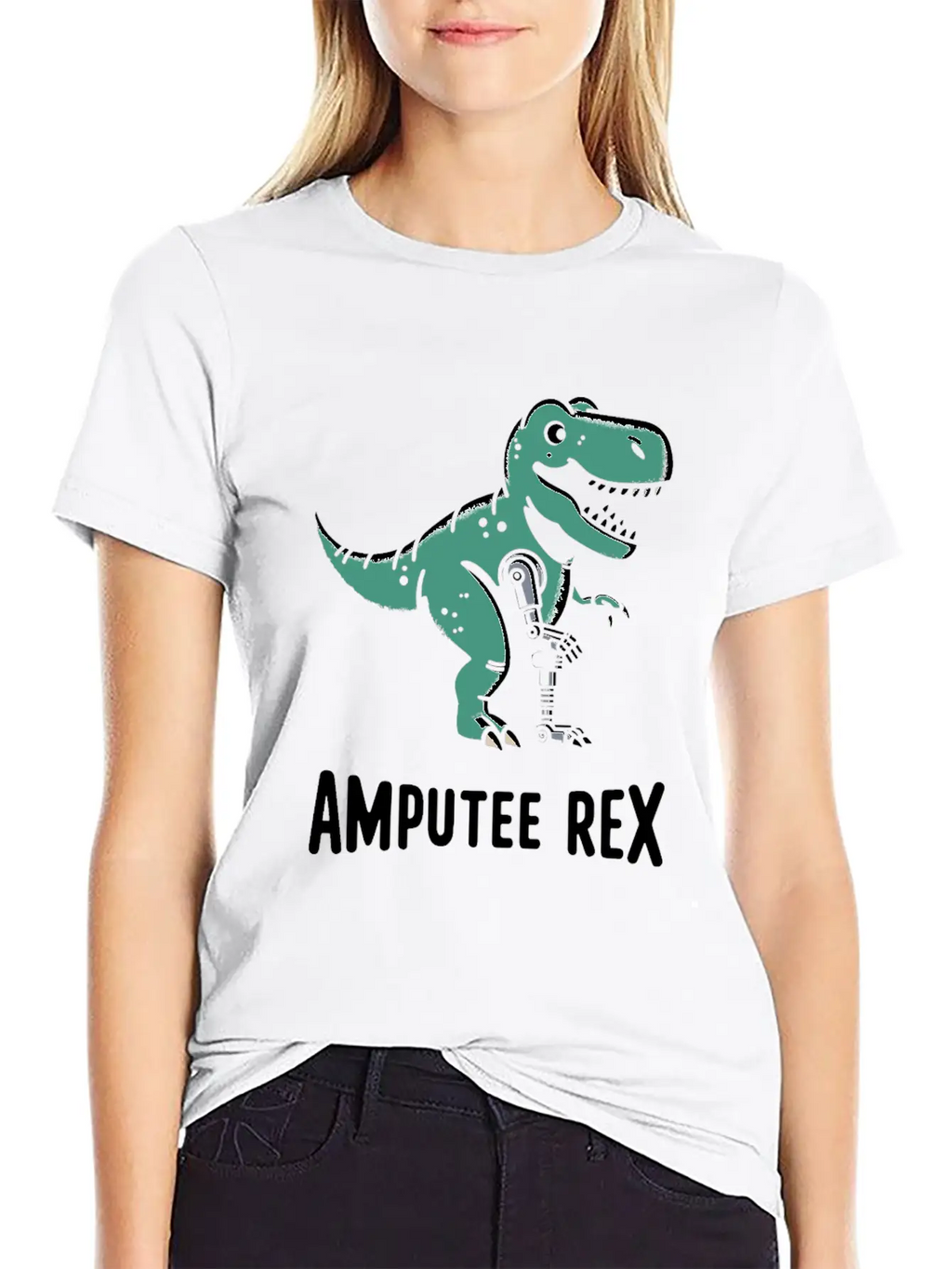 Amputee Rex Tyrannosaurus Prosthetic Leg Handicap Stylish Everyday T-Shirt – Unisex Basic Cotton Tee