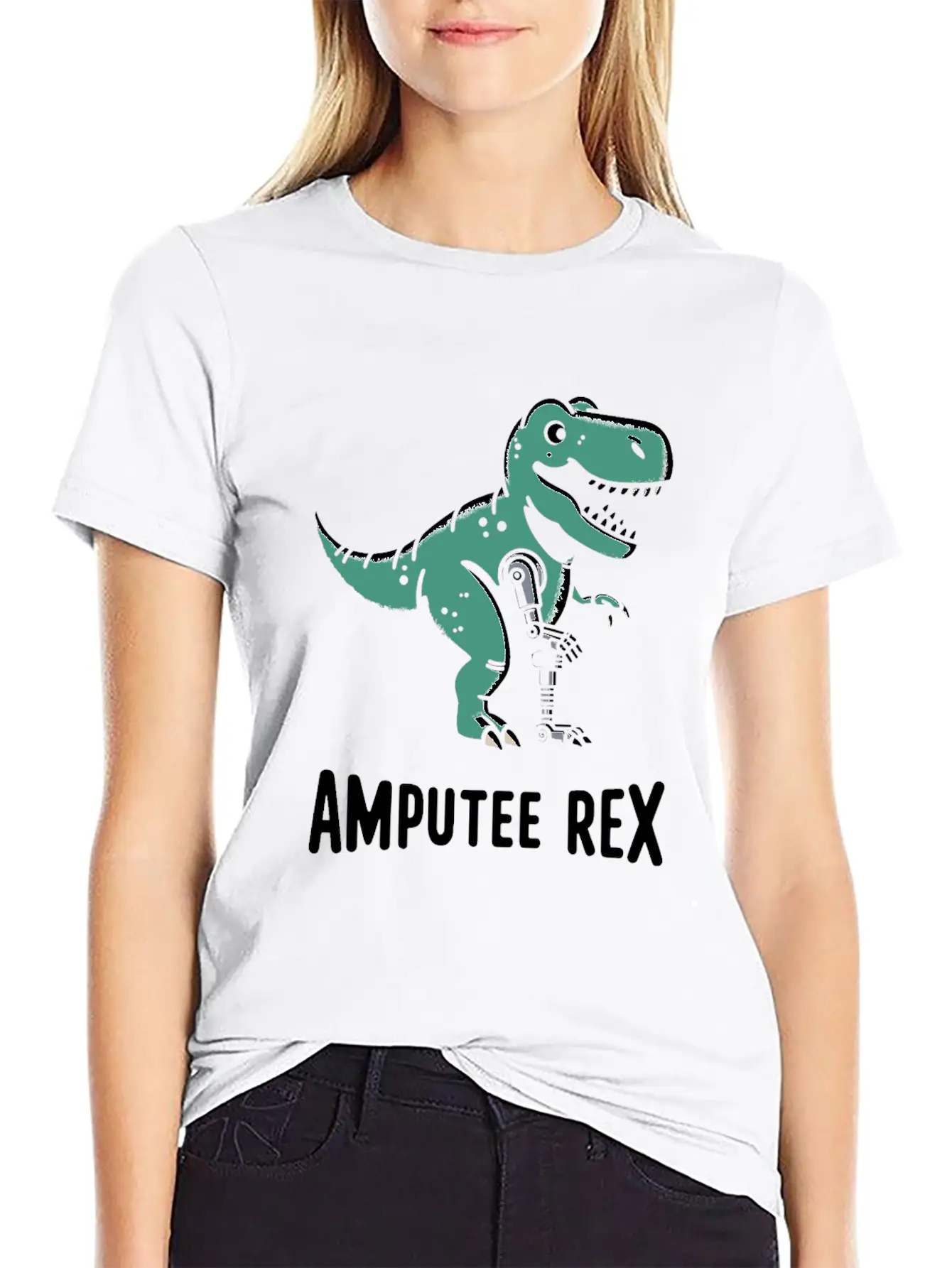 Amputee Rex Tyrannosaurus Prosthetic Leg Handicap Stylish Everyday T-Shirt – Unisex Basic Cotton Tee