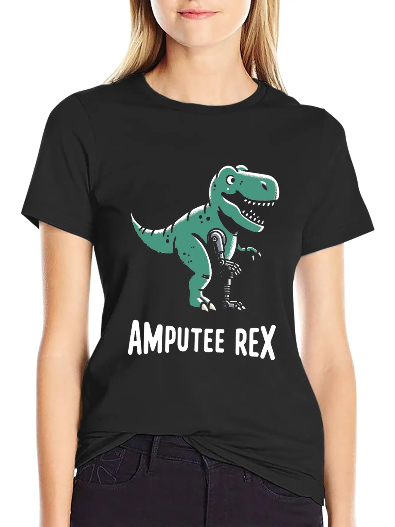 Amputee Rex Tyrannosaurus Prosthetic Leg Handicap Stylish Everyday T-Shirt – Unisex Basic Cotton Tee