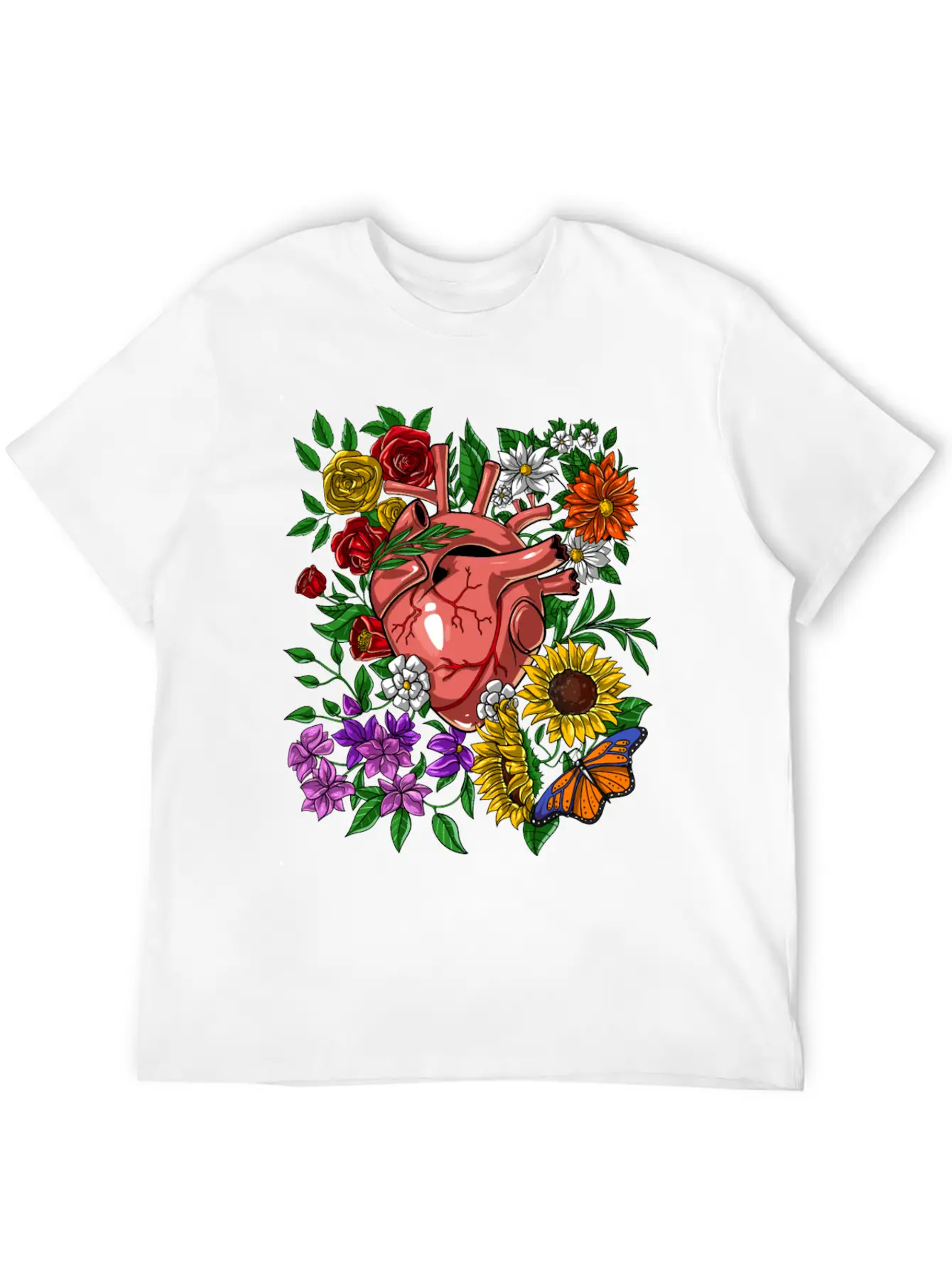 Anatomical Heart Flowers Basic Graphic T-Shirt – Daily Comfort In Soft Cotton