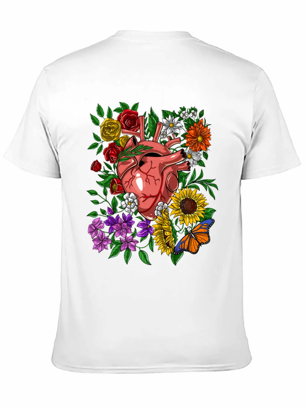 Anatomical Heart Flowers Basic Graphic T-Shirt – Daily Comfort In Soft Cotton