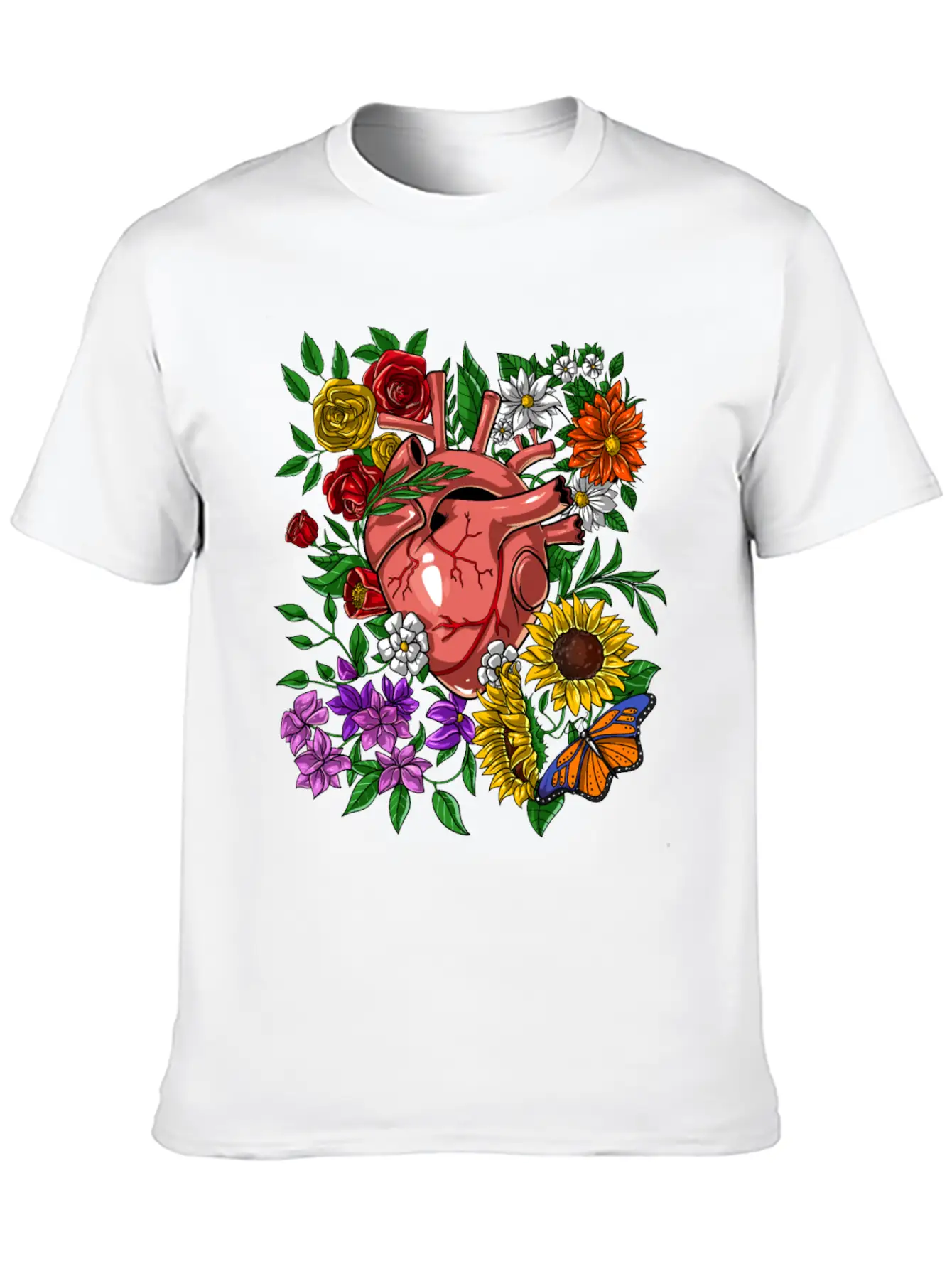 Anatomical Heart Flowers Basic Graphic T-Shirt – Daily Comfort In Soft Cotton