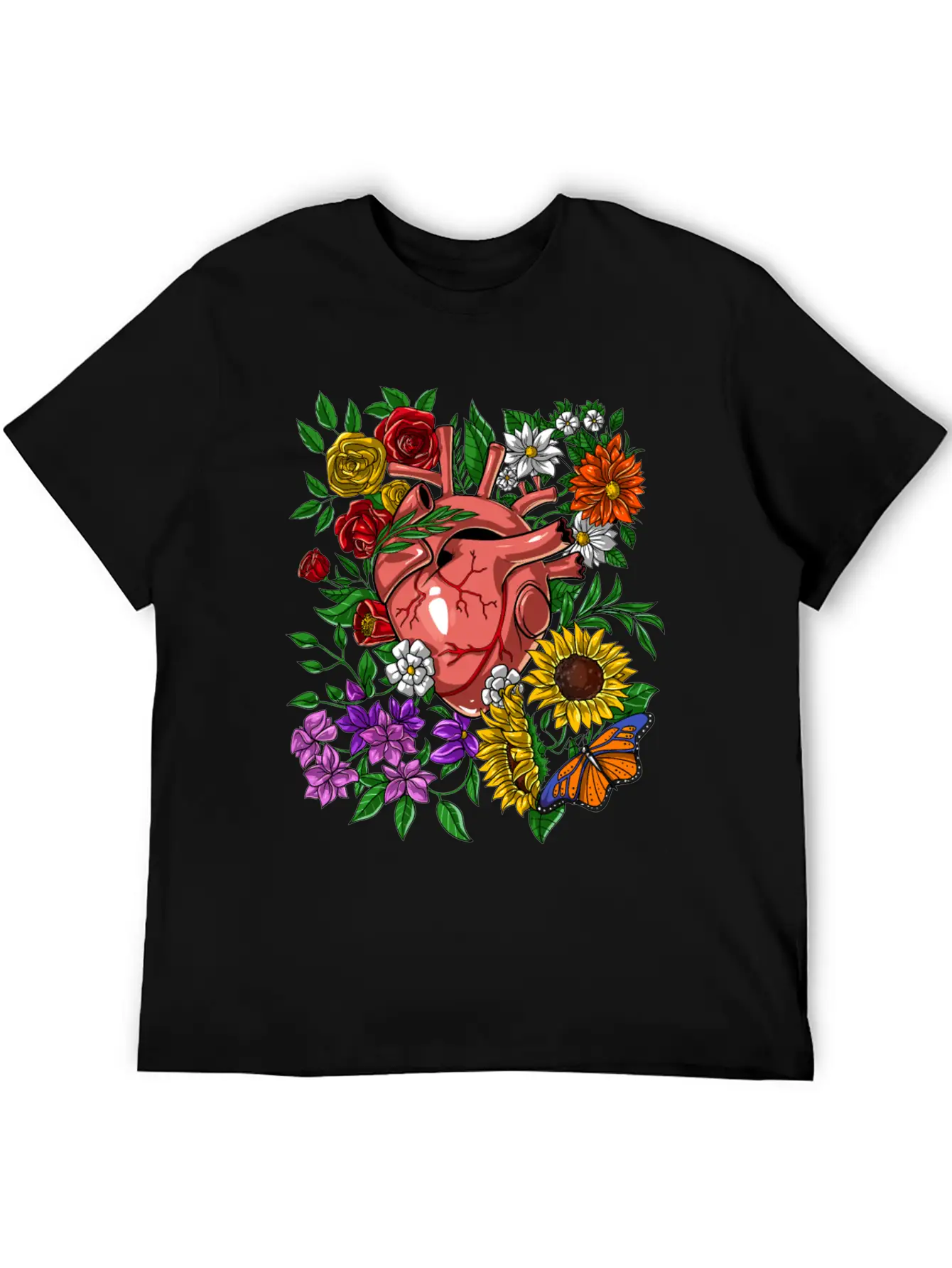 Anatomical Heart Flowers Basic Graphic T-Shirt – Daily Comfort In Soft Cotton