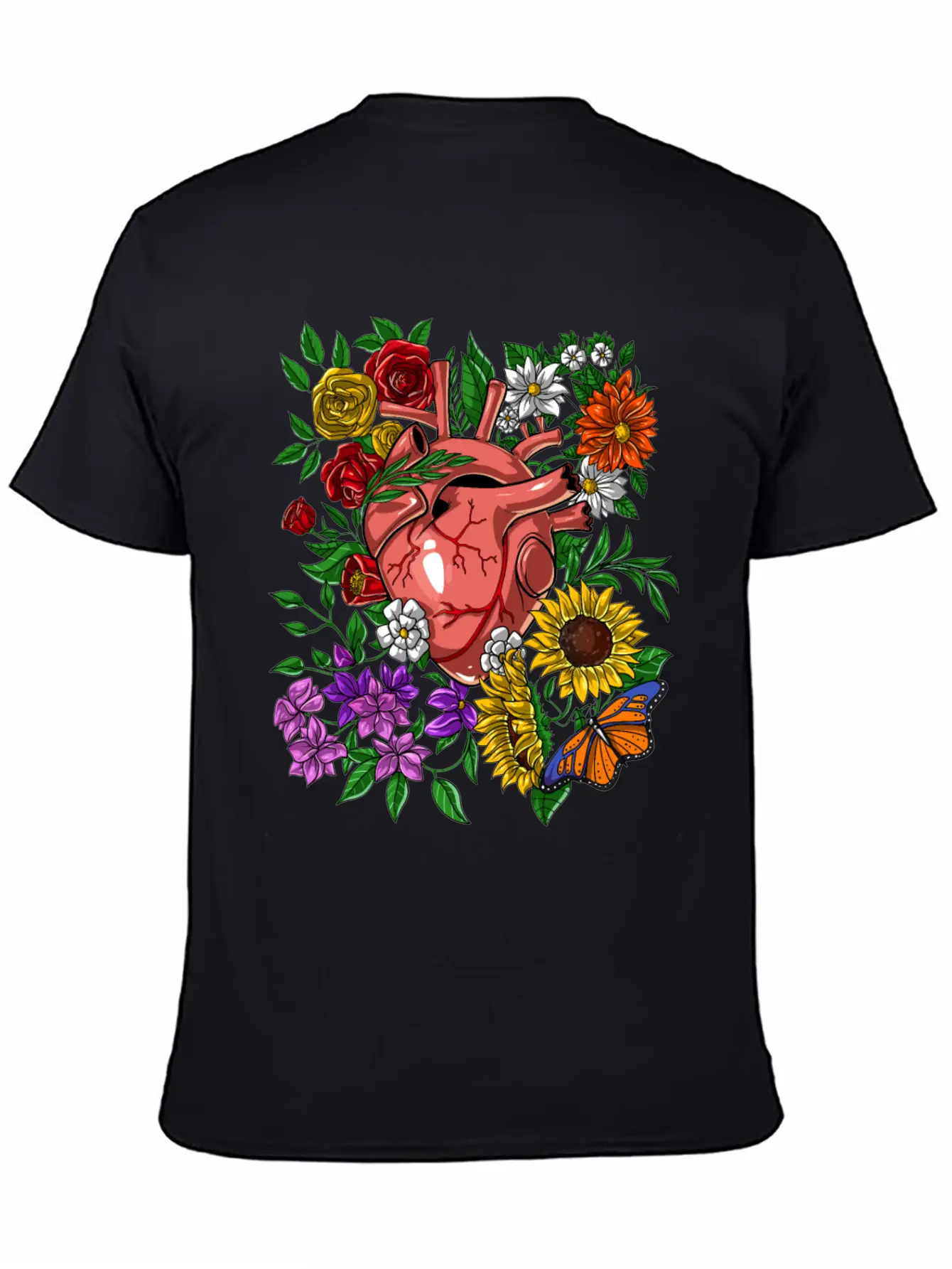 Anatomical Heart Flowers Basic Graphic T-Shirt – Daily Comfort In Soft Cotton