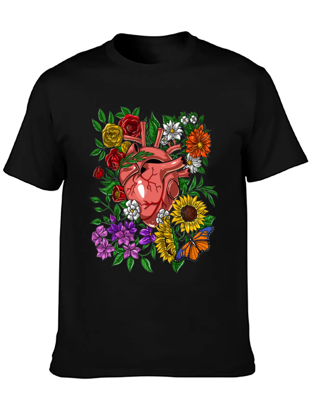 Anatomical Heart Flowers Basic Graphic T-Shirt – Daily Comfort In Soft Cotton