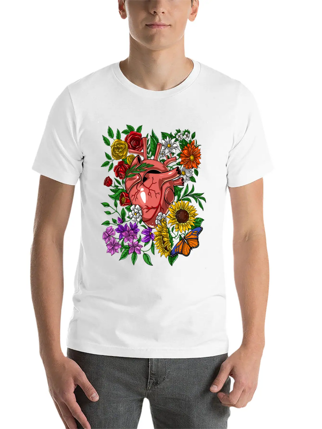 Anatomical Heart Flowers Basic Graphic T-Shirt – Daily Comfort In Soft Cotton